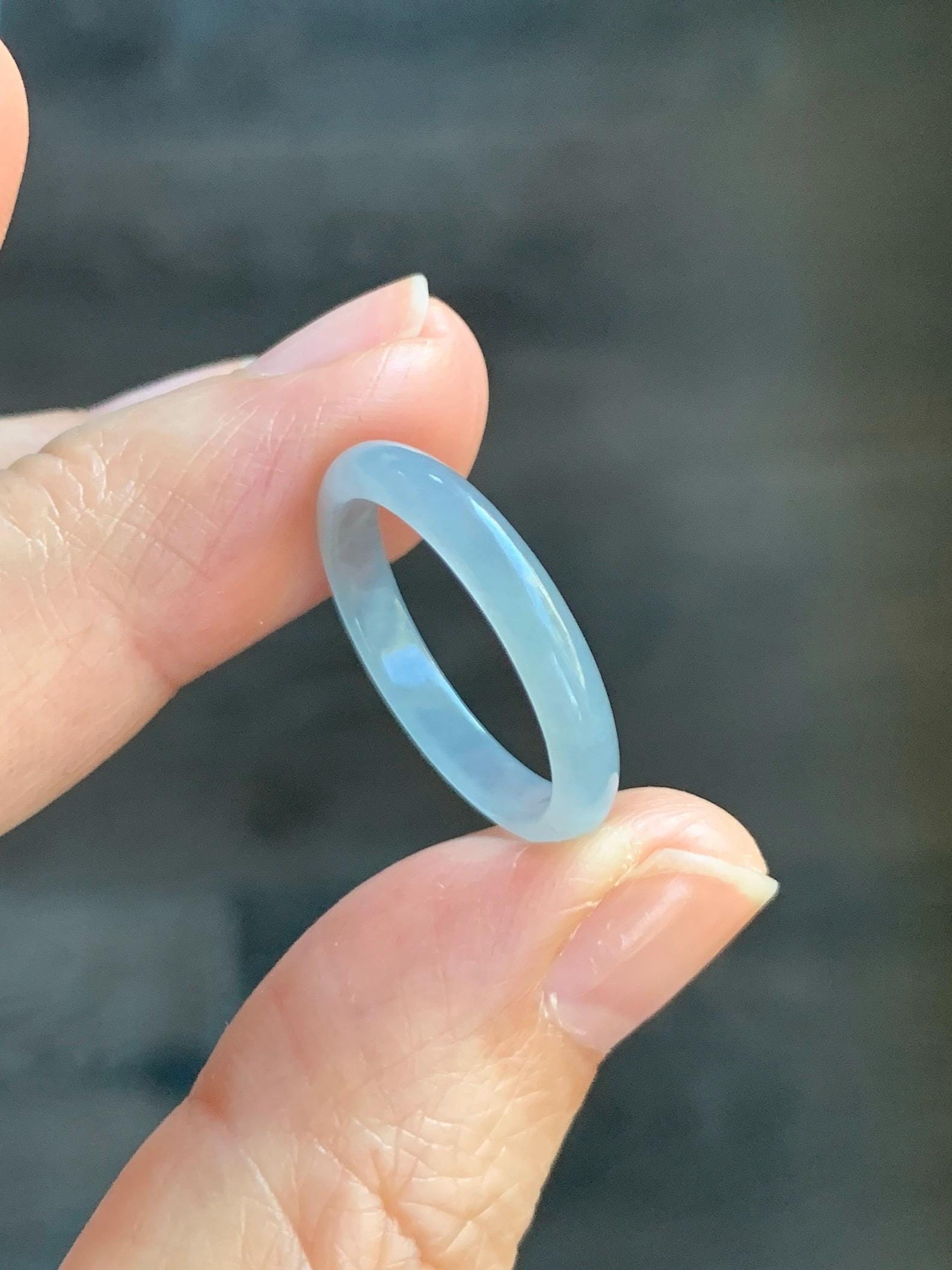 Natural Grade A Guatemalan Icy Highly Translucent Pastel Blue Jade Jadeite Band Ring Size 7.75 US 天然冰危起光浅蓝翡翠戒圈 QWZ150C