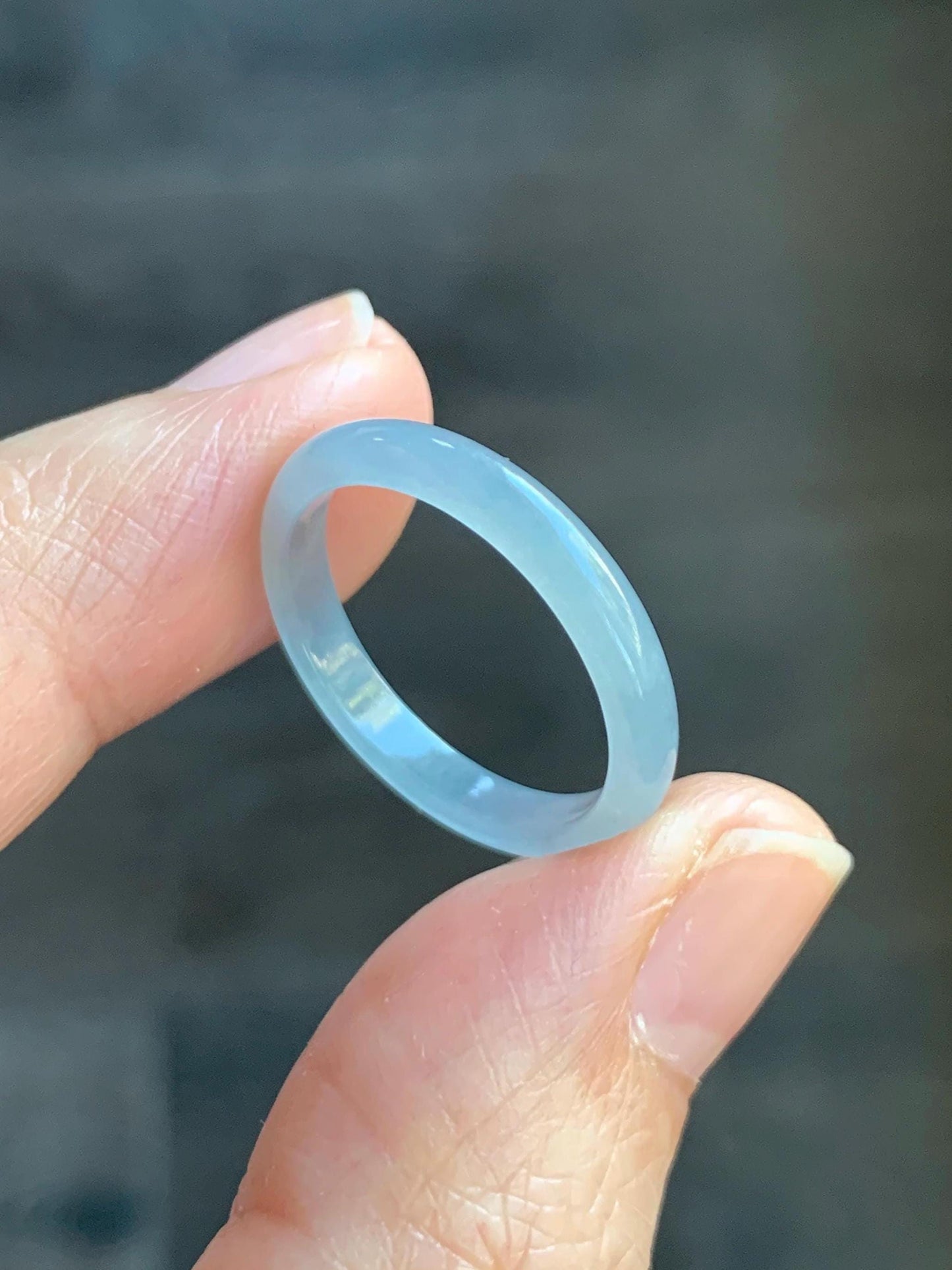 Natural Grade A Guatemalan Icy Highly Translucent Pastel Blue Jade Jadeite Band Ring Size 7.75 US 天然冰危起光浅蓝翡翠戒圈 QWZ150C