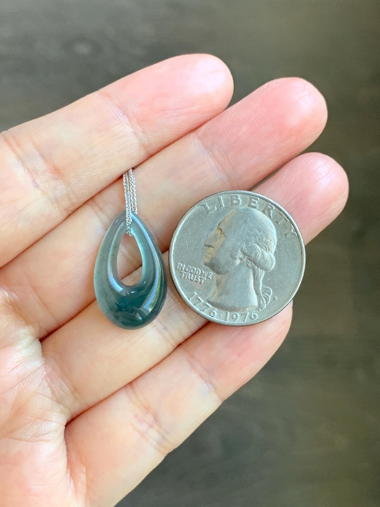Natural Grade A Guatemalan Icy Translucent Dark Teal Blue Jade Jadeite Teardrop Pendant Necklace Sterling Silver 17” 天然冰危深蓝绿起光翡翠水滴项链 WSD88C