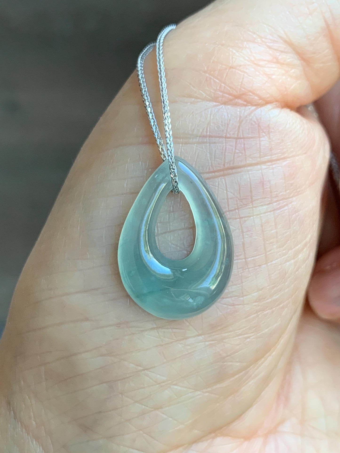 Natural Grade A Guatemalan Icy Translucent Light Teal Jade Jadeite Teardrop Pendant Necklace Sterling Silver 17” 天然冰危浅蓝起光翡翠水滴项链 WSD88B