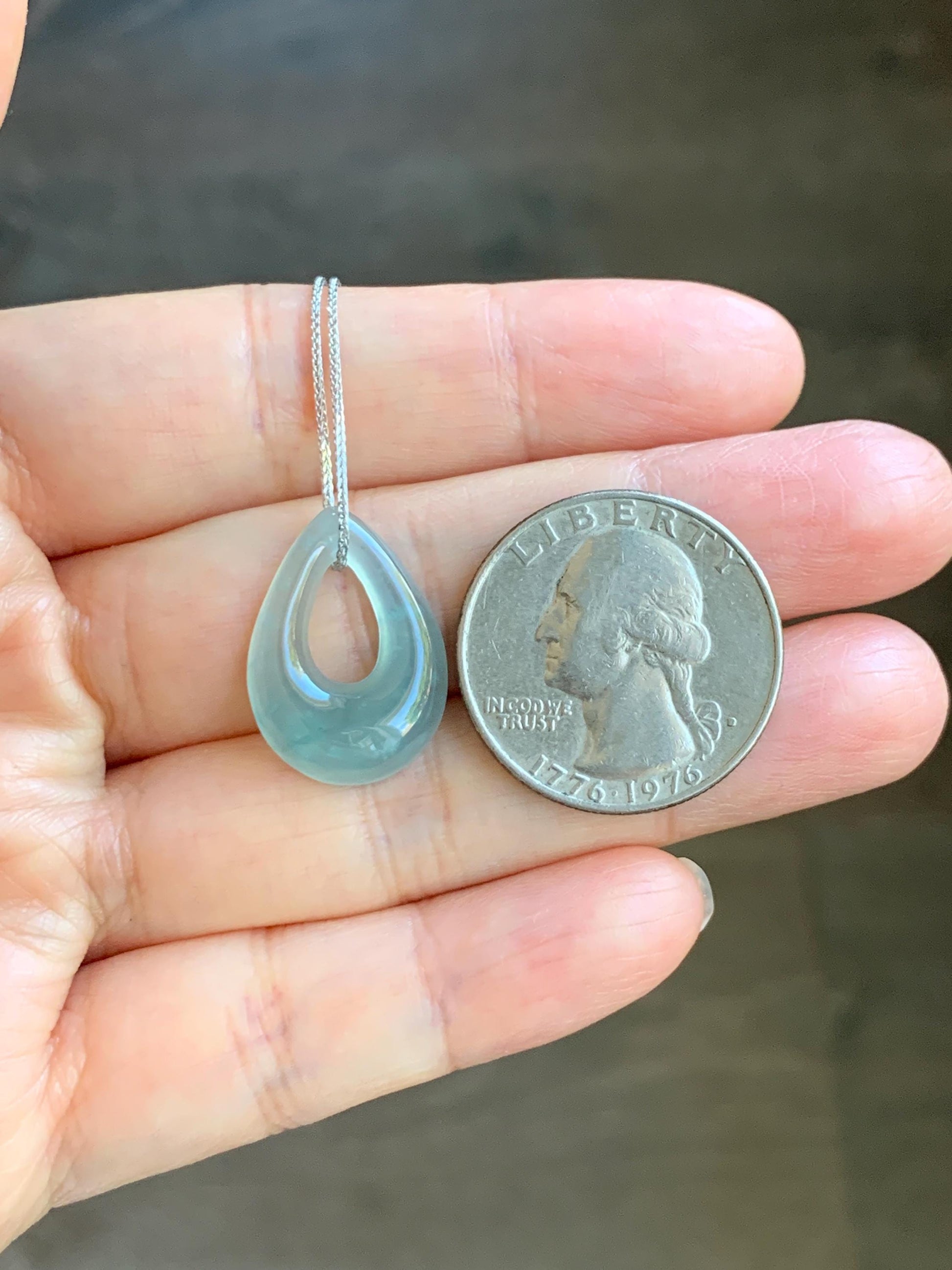 Natural Grade A Guatemalan Icy Translucent Light Teal Jade Jadeite Teardrop Pendant Necklace Sterling Silver 17” 天然冰危浅蓝起光翡翠水滴项链 WSD88B