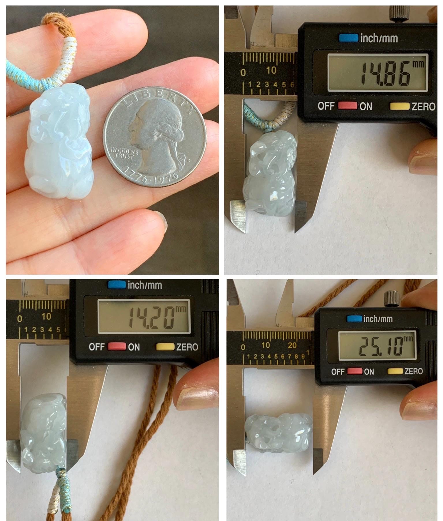 Natural Grade A Icy Translucent White Jade Jadeite Carved Pixiu Pendant Rope Necklace 26.5” 12g 天然白冰翡翠貔貅吊坠 MPG138N