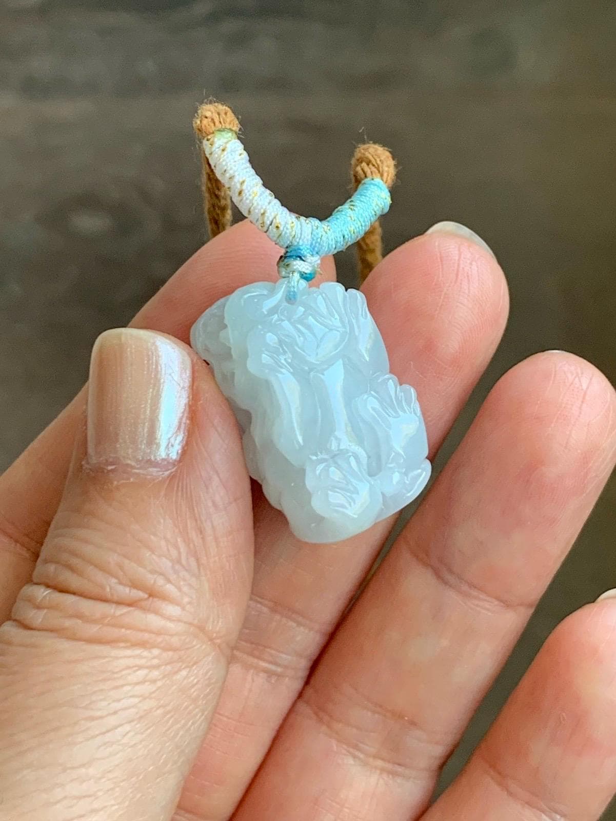 Natural Grade A Icy Translucent White Jade Jadeite Carved Pixiu Pendant Rope Necklace 26.5” 12g 天然白冰翡翠貔貅吊坠 MPG138N
