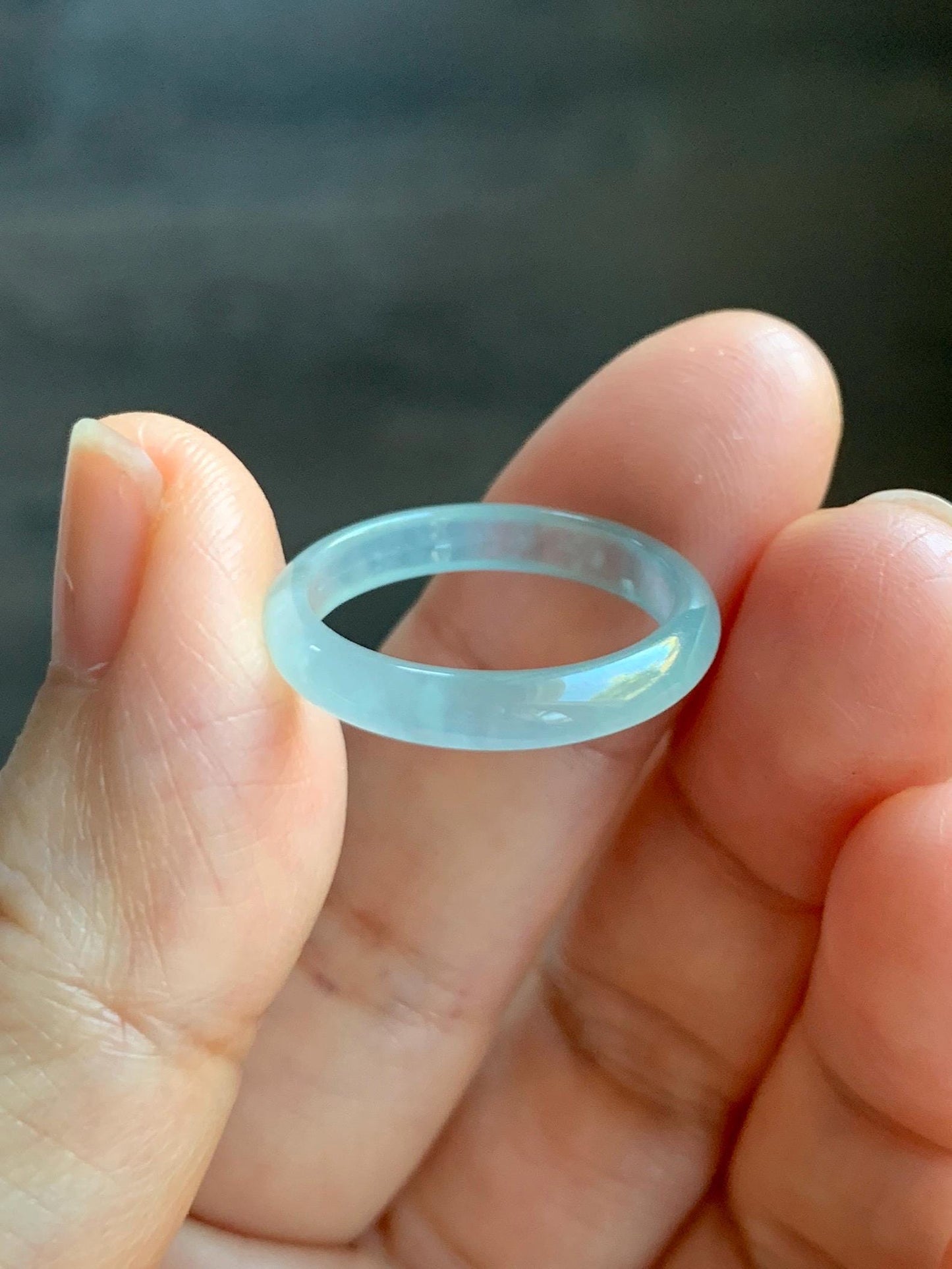 Natural Grade A Guatemalan Icy Highly Translucent Pastel Teal Blue Jade Jadeite Band Ring Size 7.25 US 天然冰危起光浅蓝绿翡翠戒圈 QWZ150E