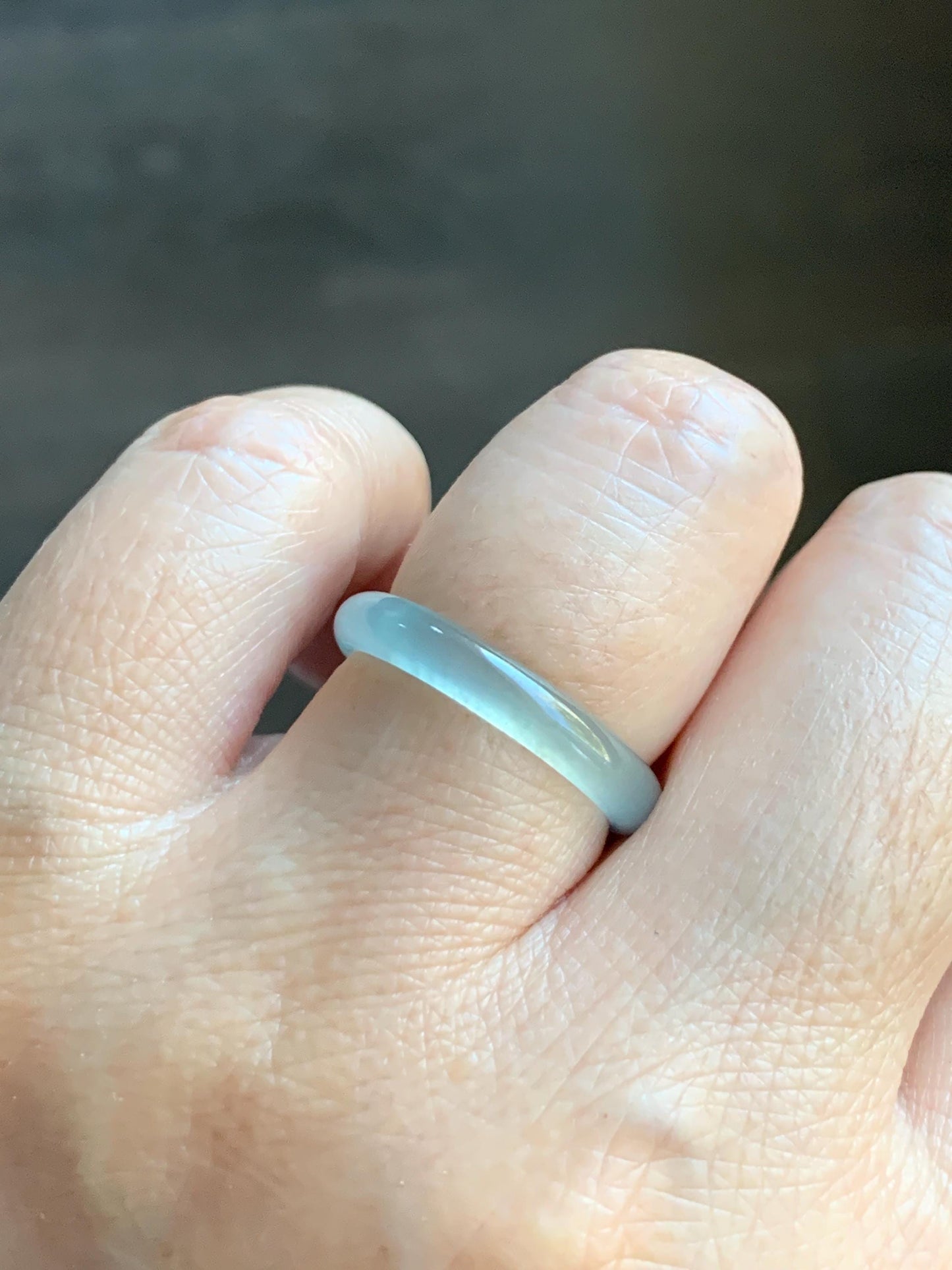 Natural Grade A Guatemalan Icy Highly Translucent Pastel Teal Blue Jade Jadeite Band Ring Size 7.25 US 天然冰危起光浅蓝绿翡翠戒圈 QWZ150E