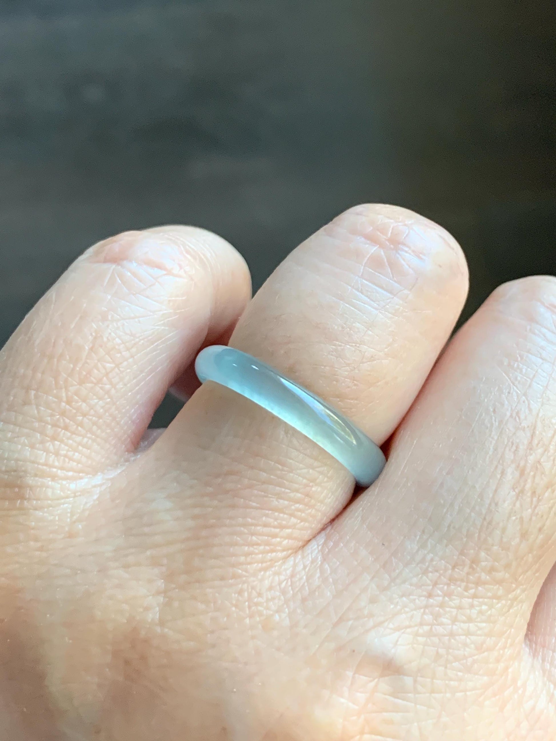 Natural Grade A Guatemalan Icy Highly Translucent Pastel Teal Blue Jade Jadeite Band Ring Size 7.25 US 天然冰危起光浅蓝绿翡翠戒圈 QWZ150E