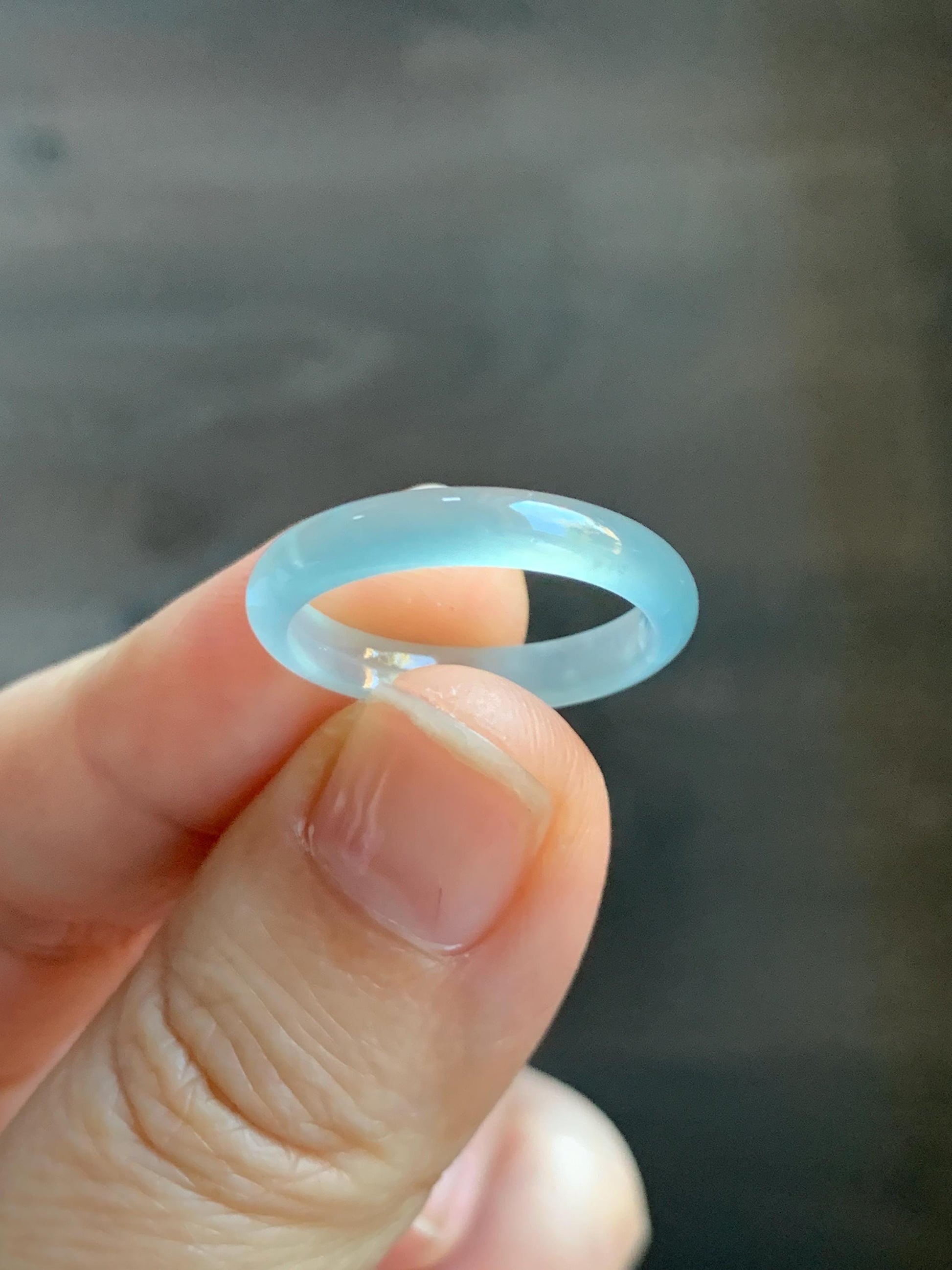 Natural Grade A Guatemalan Icy Highly Translucent Pastel Teal Blue Jade Jadeite Band Ring Size 7.25 US 天然冰危起光浅蓝绿翡翠戒圈 QWZ150E