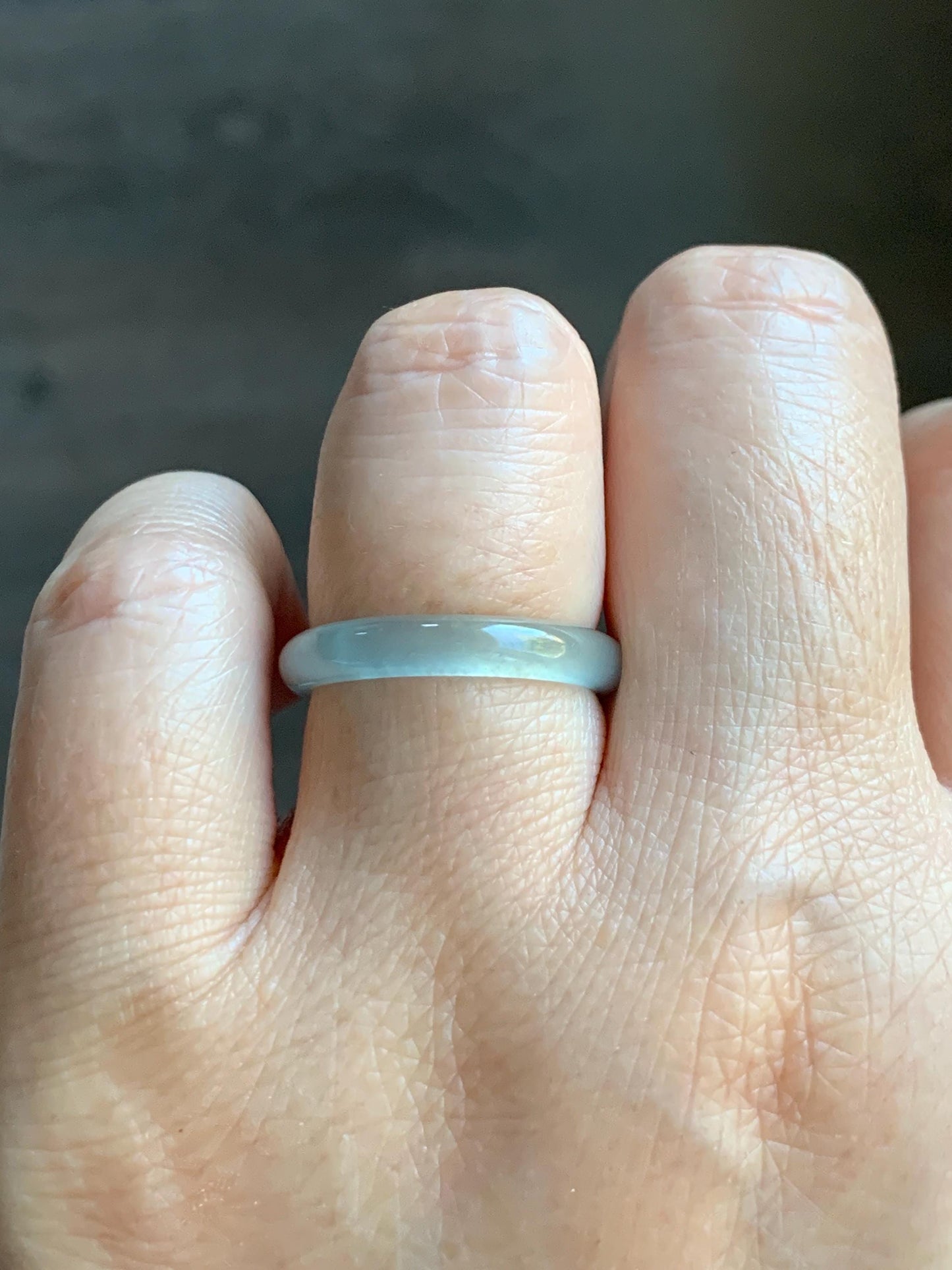 Natural Grade A Guatemalan Icy Highly Translucent Pastel Teal Blue Jade Jadeite Band Ring Size 7.25 US 天然冰危起光浅蓝绿翡翠戒圈 QWZ150E