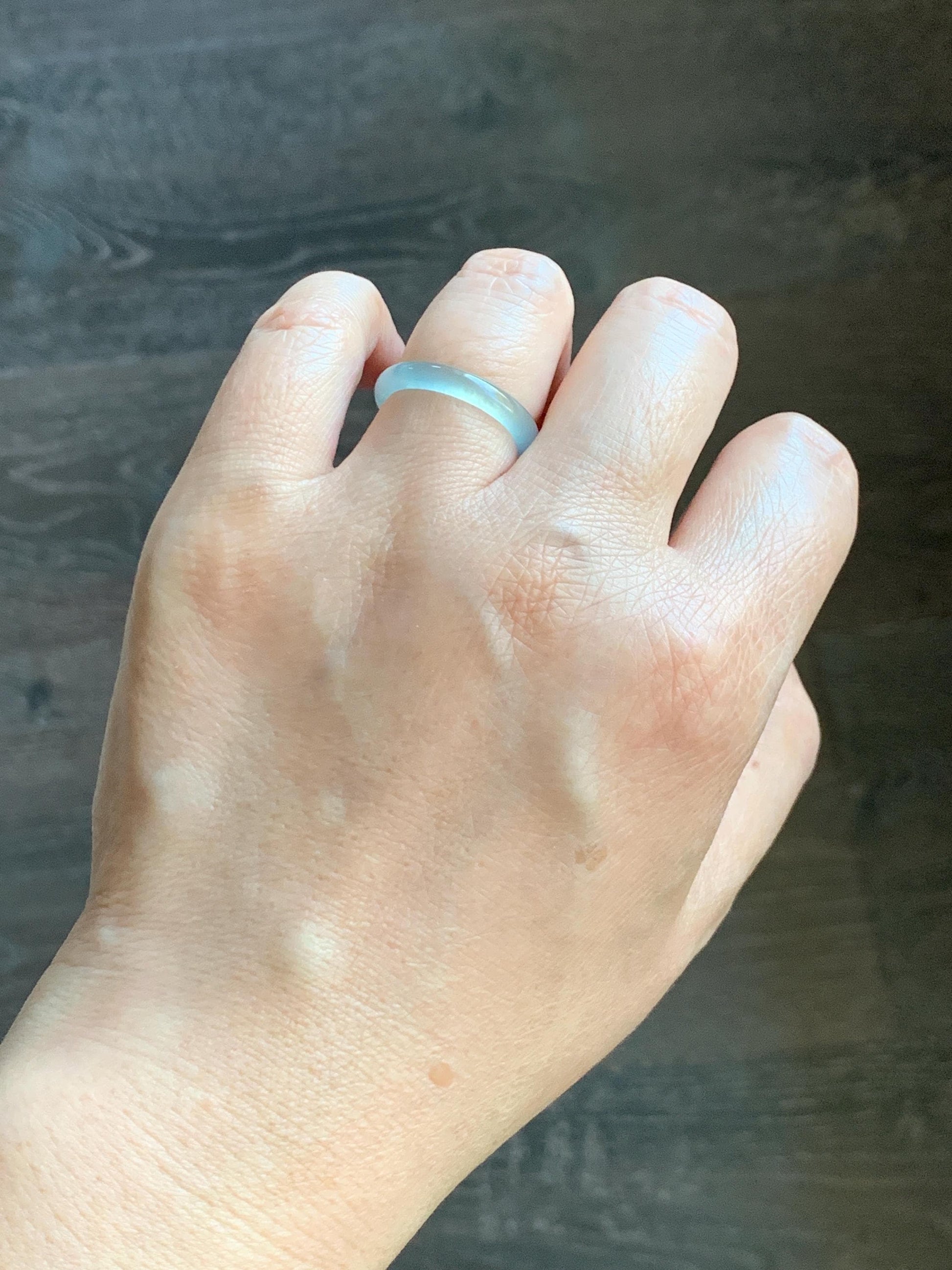 Natural Grade A Guatemalan Icy Highly Translucent Pastel Teal Blue Jade Jadeite Band Ring Size 7.25 US 天然冰危起光浅蓝绿翡翠戒圈 QWZ150E