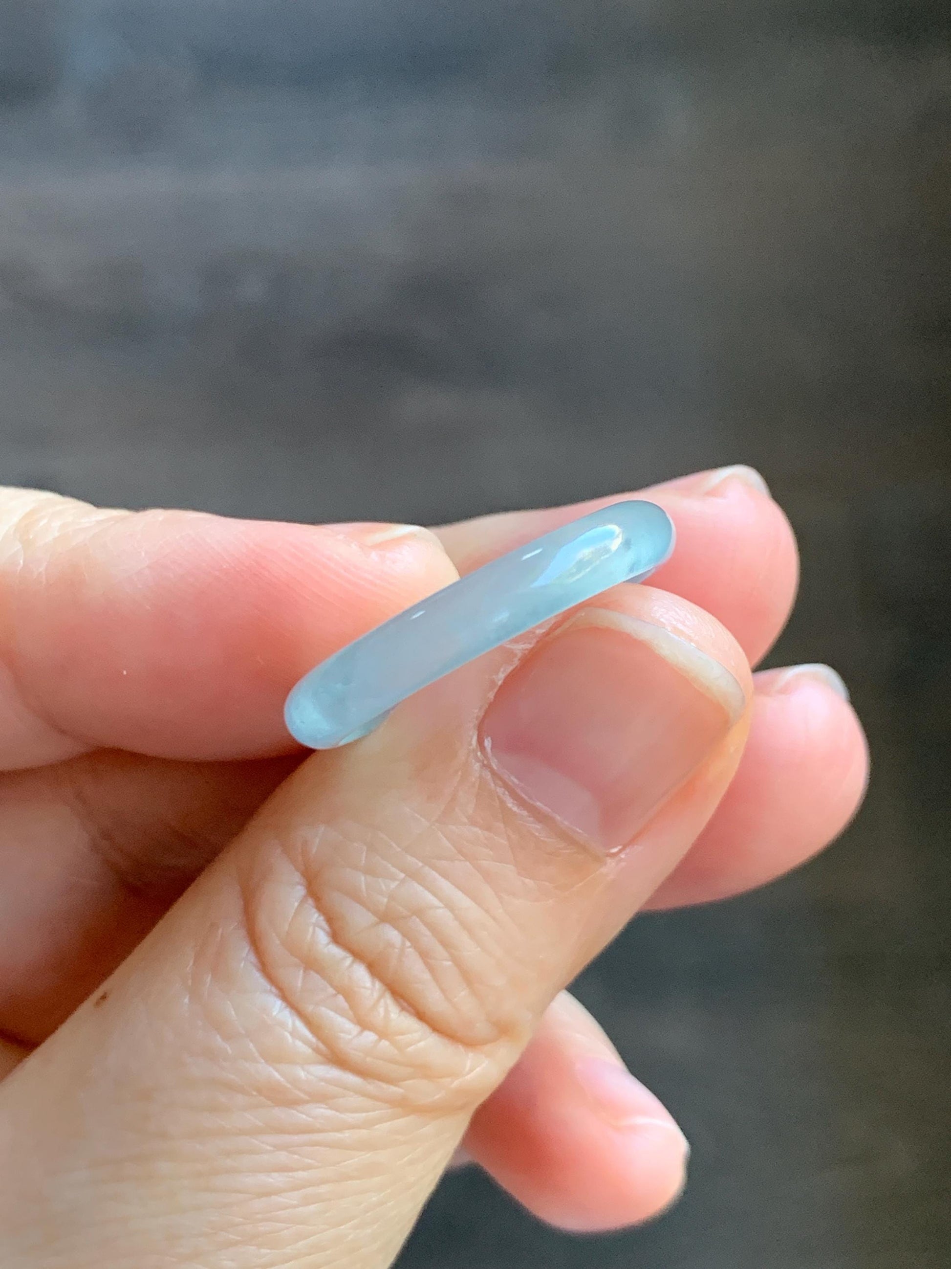 Natural Grade A Guatemalan Icy Highly Translucent Pastel Teal Blue Jade Jadeite Band Ring Size 8.5 US 天然冰危起光浅蓝绿翡翠戒圈 QWZ150F