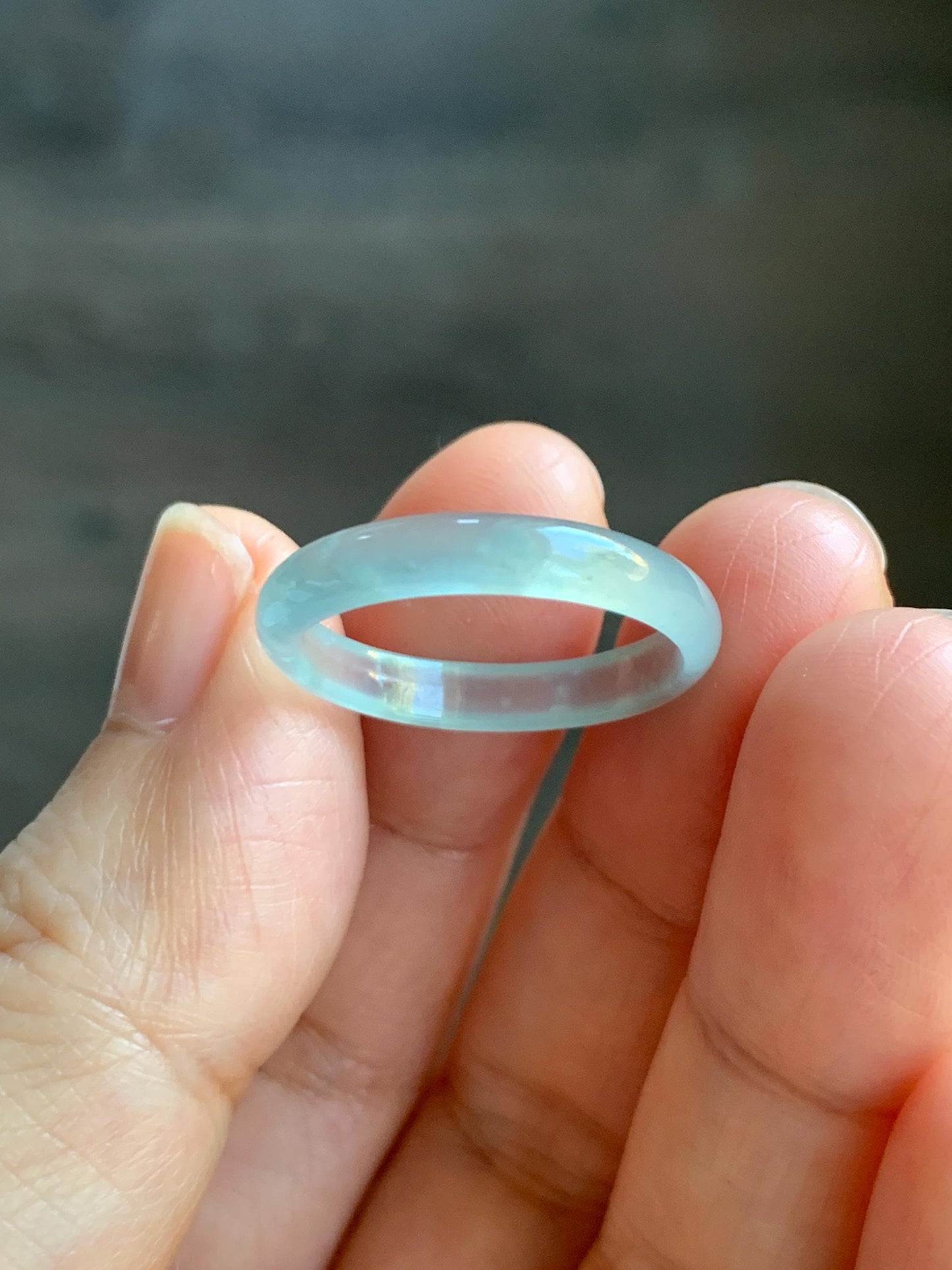 Natural Grade A Guatemalan Icy Highly Translucent Pastel Teal Blue Jade Jadeite Band Ring Size 8.5 US 天然冰危起光浅蓝绿翡翠戒圈 QWZ150F