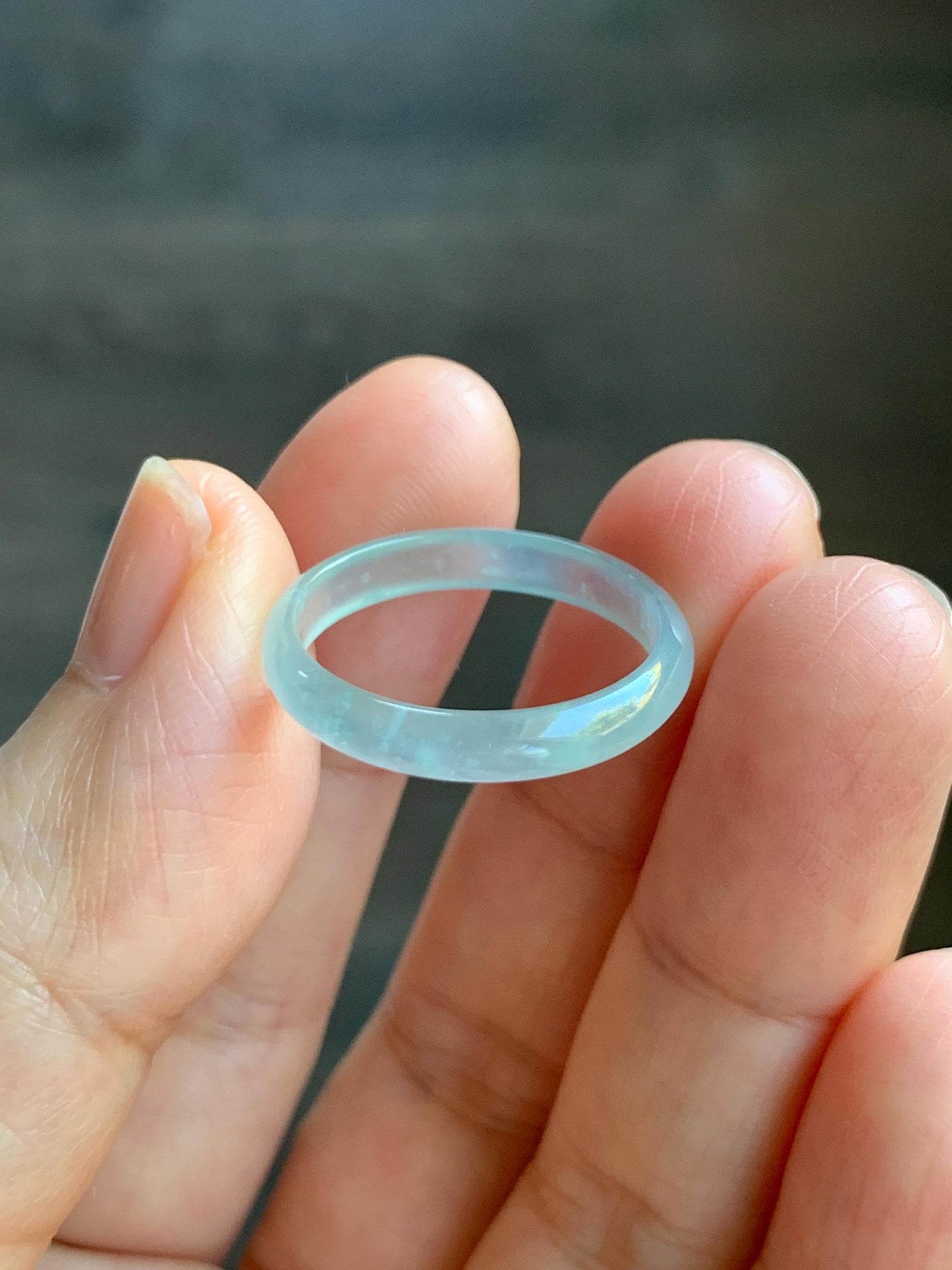 Natural Grade A Guatemalan Icy Highly Translucent Pastel Teal Blue Jade Jadeite Band Ring Size 8.5 US 天然冰危起光浅蓝绿翡翠戒圈 QWZ150F