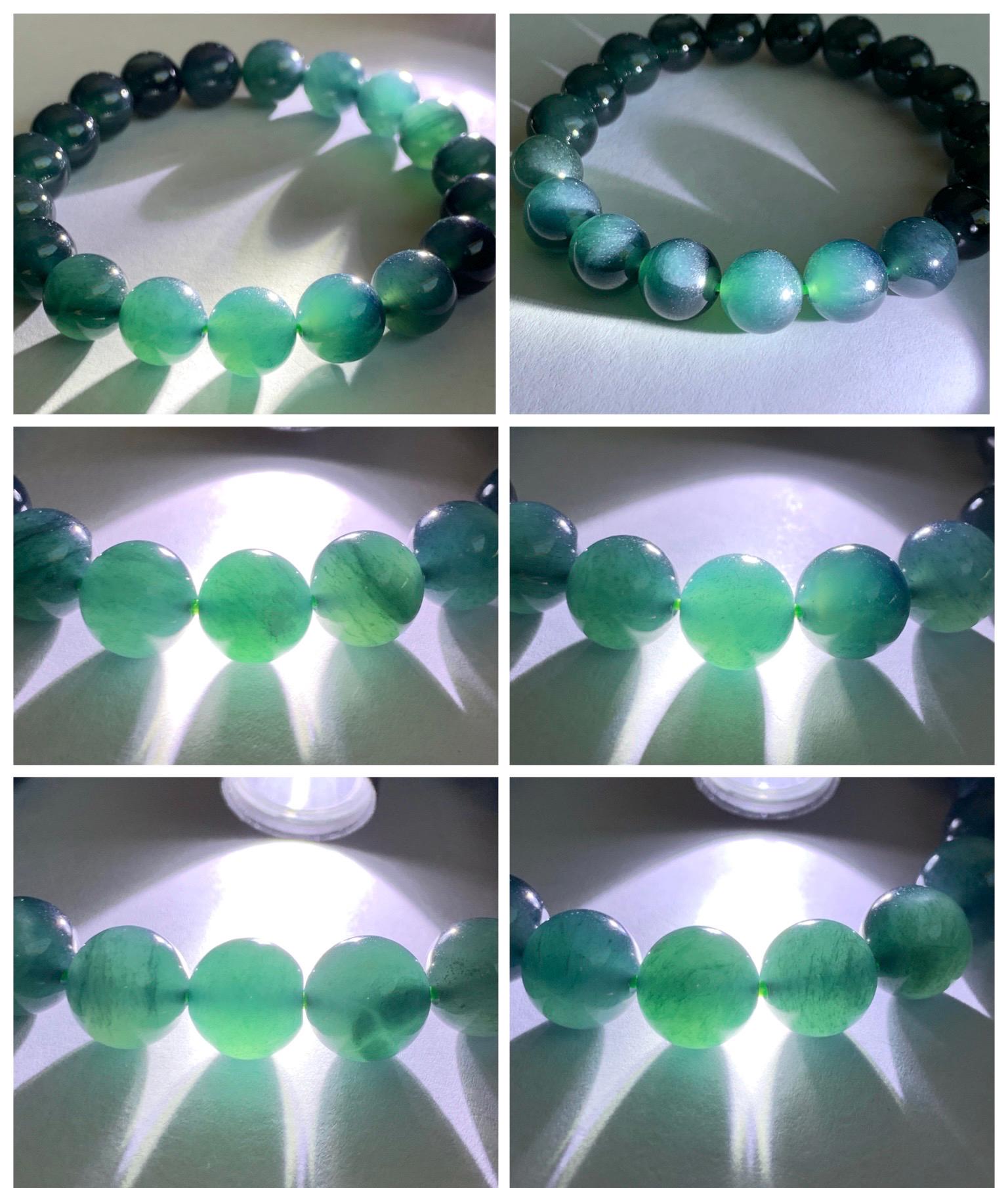 Natural Guatemalan Grade A Icy Translucent Dark Teal Blue Jade Jadeite Beaded Bracelet Stretchy 9.9mm 7” 32g 天然冰危深蓝绿翡翠圆珠手串 WSL268