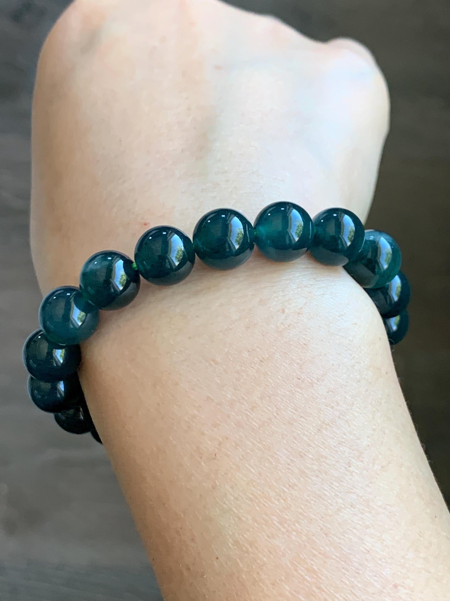 Natural Guatemalan Grade A Icy Translucent Dark Teal Blue Jade Jadeite Beaded Bracelet Stretchy 9.9mm 7” 32g 天然冰危深蓝绿翡翠圆珠手串 WSL268