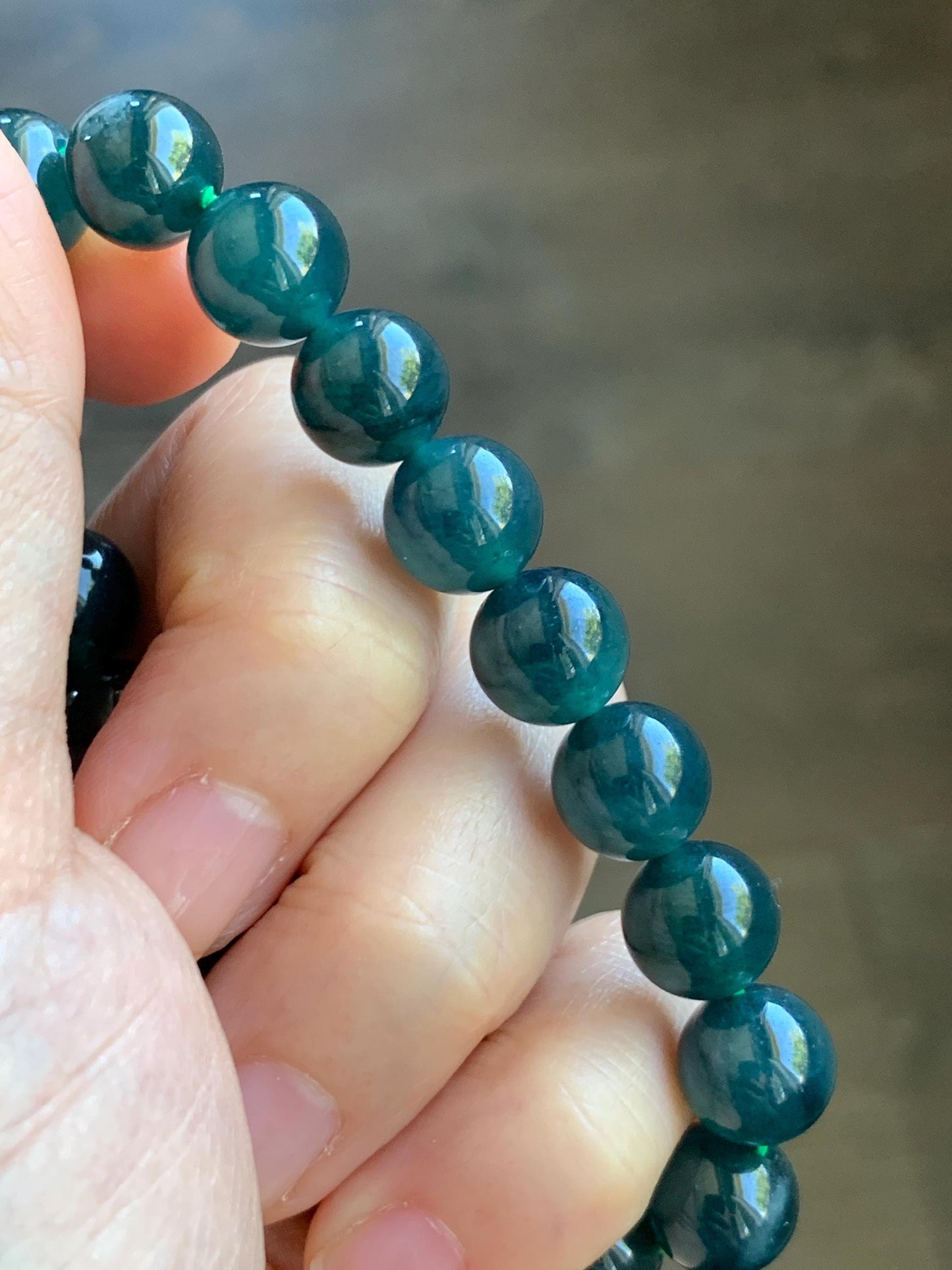 Natural Guatemalan Grade A Icy Translucent Dark Teal Blue Jade Jadeite Beaded Bracelet Stretchy 9.9mm 7” 32g 天然冰危深蓝绿翡翠圆珠手串 WSL268