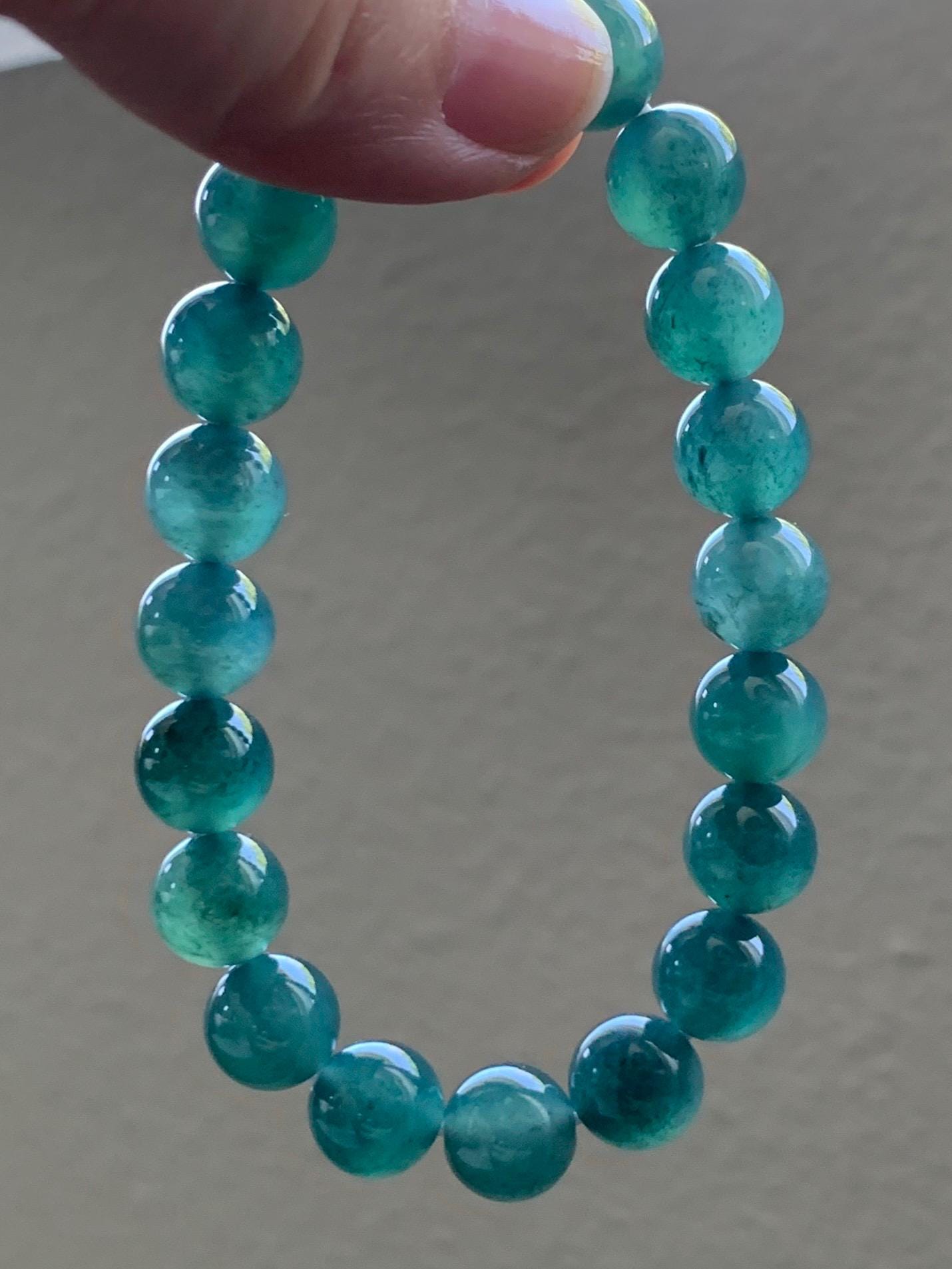 Natural Guatemalan Grade A Icy Translucent Dark Teal Blue Jade Jadeite Beaded Bracelet Stretchy 9.8mm 7.25” 31g 天然冰危深蓝绿翡翠圆珠手串 WSU268
