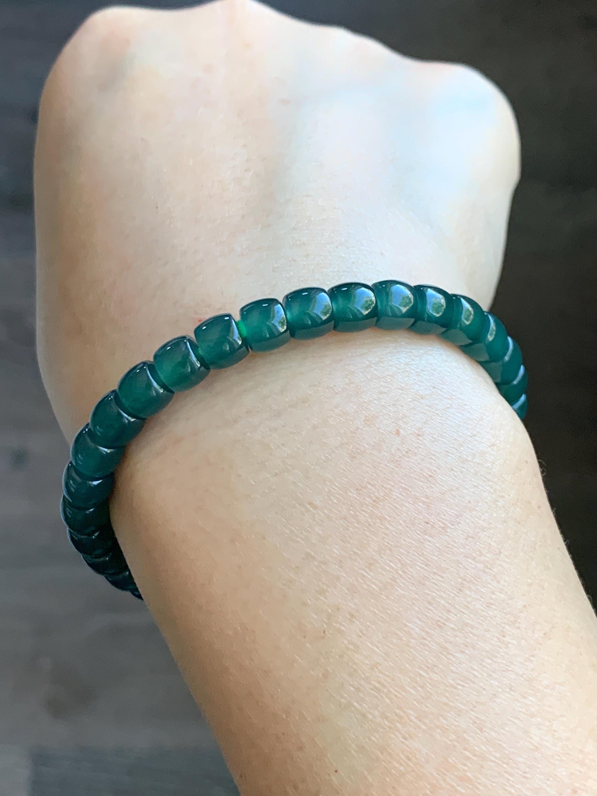 Natural Grade A Guatemalan Icy Highly Translucent Dark Teal Jade Jadeite Barrel Beads Beaded Bracelet 6.4x5mm 7” 15g 天然冰胶危深蓝绿翡翠桶珠手串 WLG660