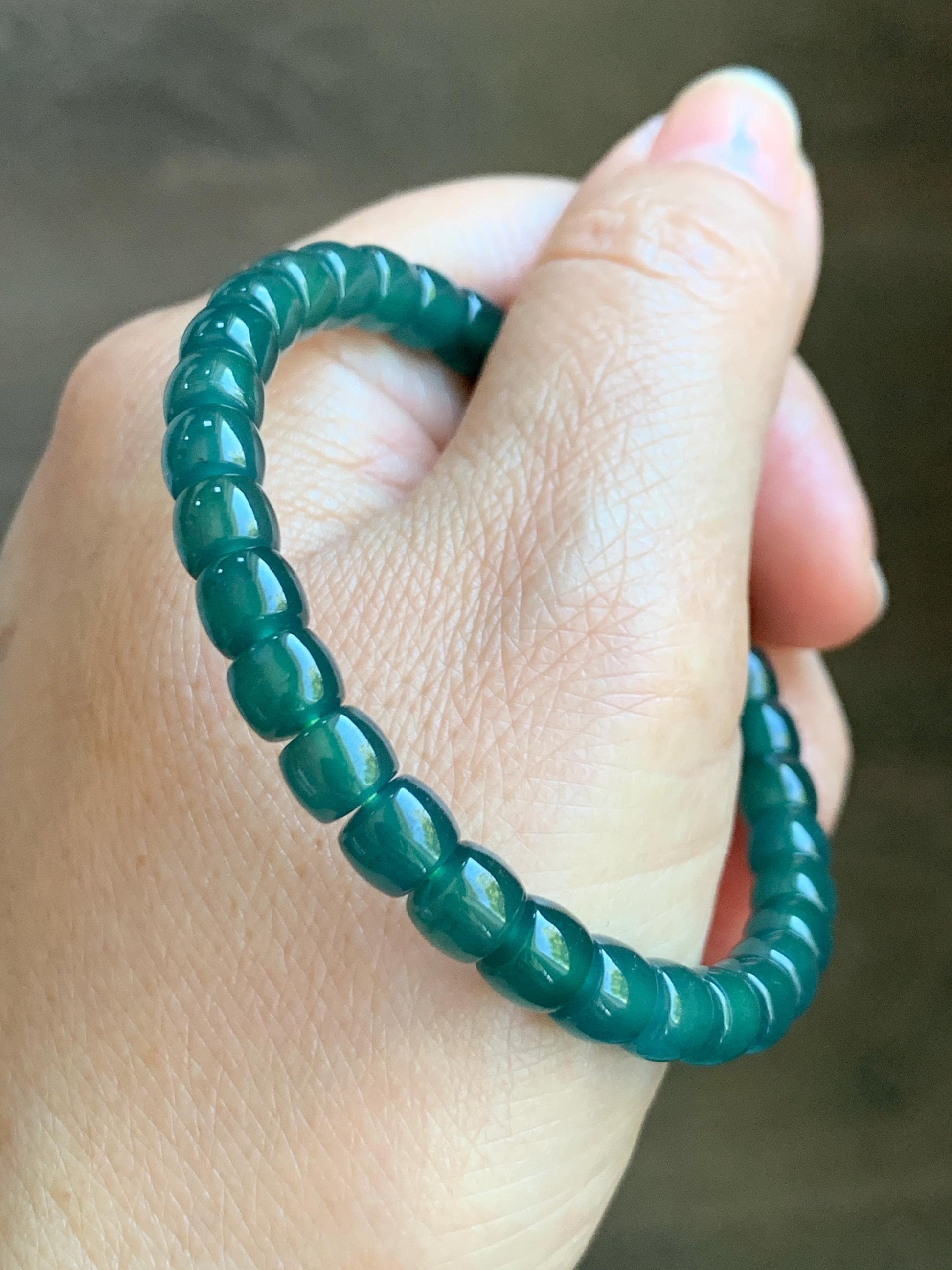 Natural Grade A Guatemalan Icy Highly Translucent Dark Teal Jade Jadeite Barrel Beads Beaded Bracelet 6.4x5mm 7” 15g 天然冰胶危深蓝绿翡翠桶珠手串 WLG660