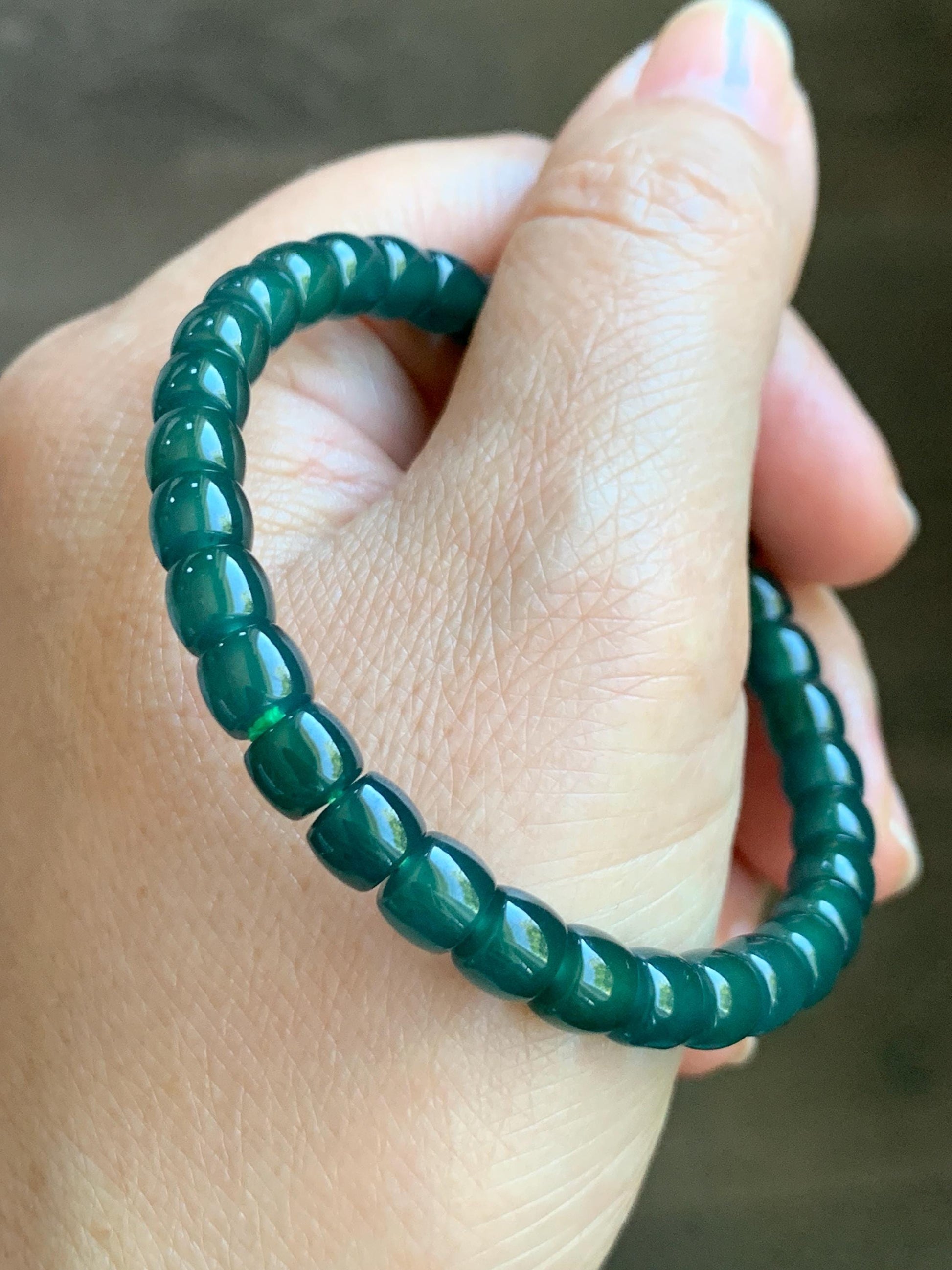 Natural Grade A Guatemalan Icy Highly Translucent Dark Teal Jade Jadeite Barrel Beads Beaded Bracelet 6.4x5mm 7” 15g 天然冰胶危深蓝绿翡翠桶珠手串 WLG660