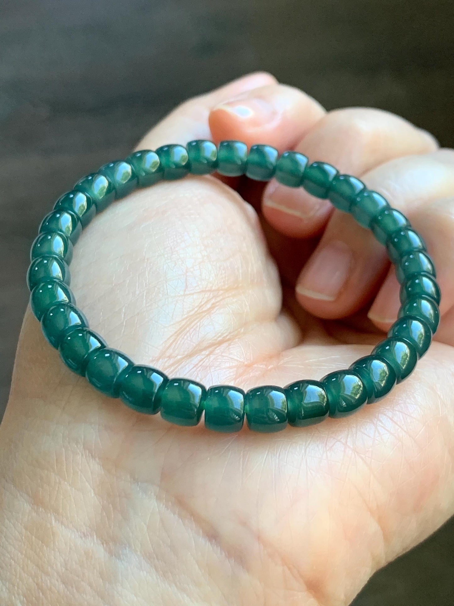 Natural Grade A Guatemalan Icy Highly Translucent Dark Teal Jade Jadeite Barrel Beads Beaded Bracelet 6.4x5mm 7” 15g 天然冰胶危深蓝绿翡翠桶珠手串 WLG660