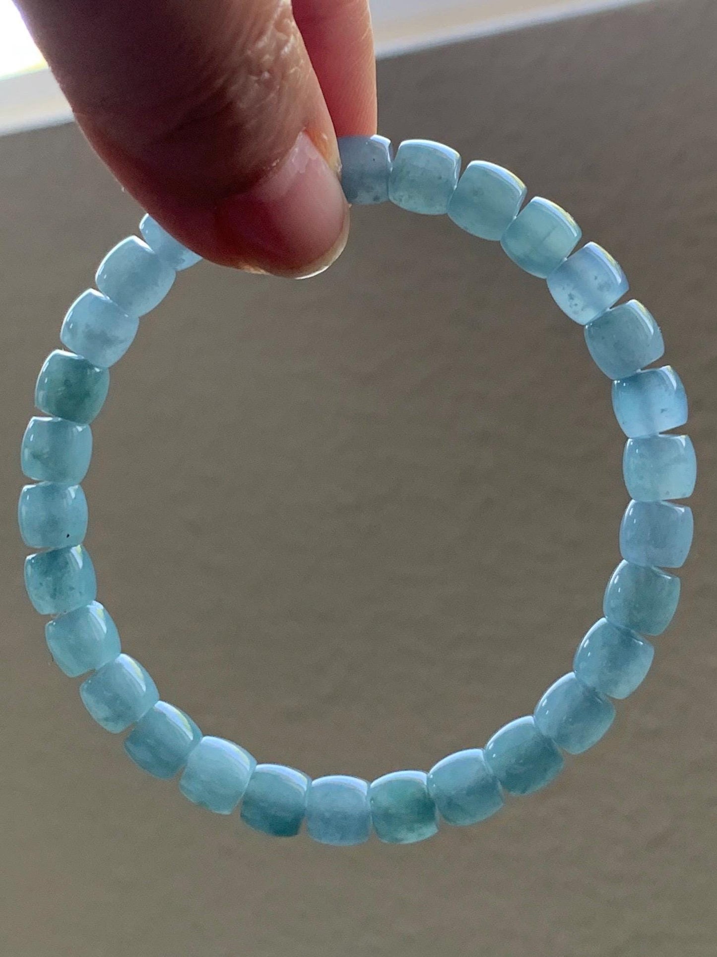 Natural Grade A Guatemalan Icy Translucent Dusty Blue Jade Jadeite Barrel Beads Beaded Bracelet 6.8x6.3mm 7.25” 18g 天然冰胶危浅蓝翡翠桶珠手串 WQLG220