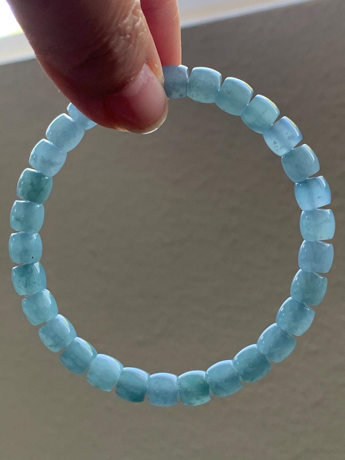 Natural Grade A Guatemalan Icy Translucent Dusty Blue Jade Jadeite Barrel Beads Beaded Bracelet 6.8x6.3mm 7.25” 18g 天然冰胶危浅蓝翡翠桶珠手串 WQLG220