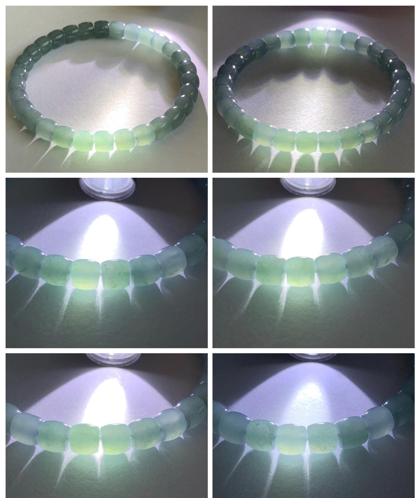 Natural Grade A Guatemalan Icy Translucent Dusty Teal Blue Jade Jadeite Barrel Beads Beaded Bracelet 6.8x6mm 7.5” 20g 天然冰胶危浅蓝翡翠桶珠手串 WALG220