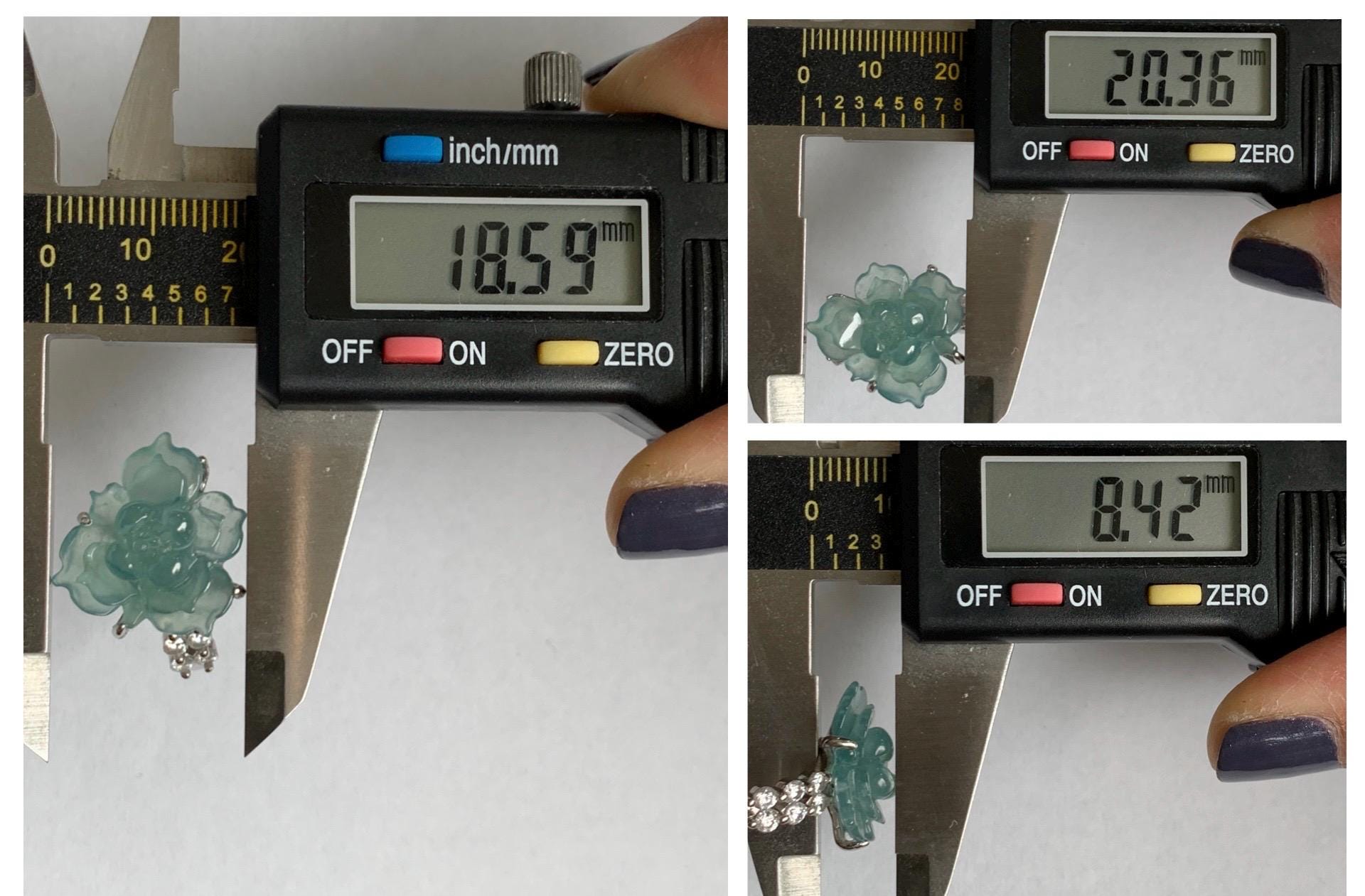 Natural Grade A Guatemalan Icy Translucent Teal Blue Jade Jadeite Lotus Flower Ring Sterling Silver Size Adjustable 5g 天然冰危浅蓝绿翡翠莲花戒指 WLY150G