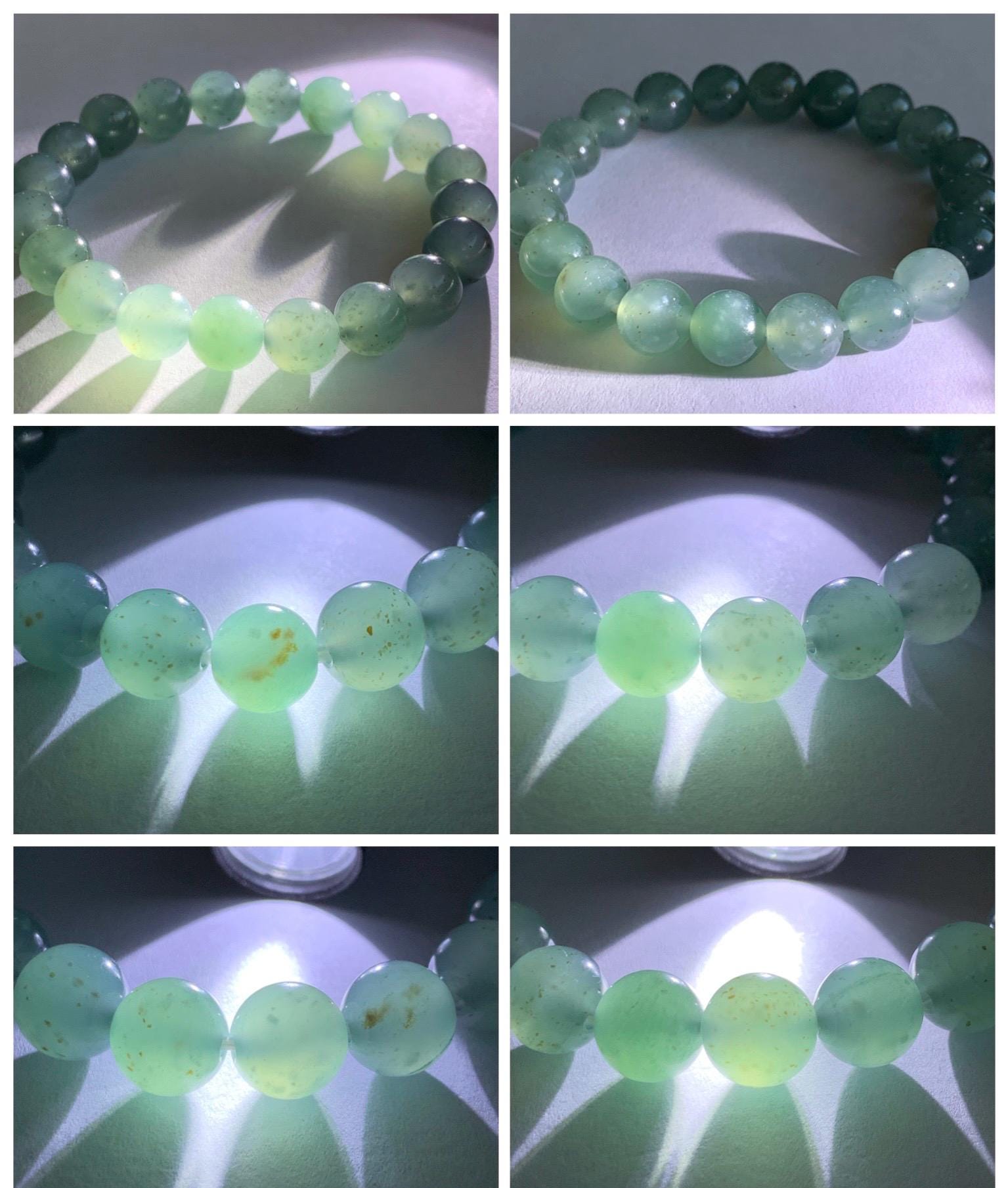 Natural Grade A Guatemalan Icy Translucent Teal Blue Brown Marbled Jade Jadeite Beaded Bracelet Stretchy 9.5mm 7.25” 31g 天然冰危蓝撒金翡翠圆珠手串WSJ550