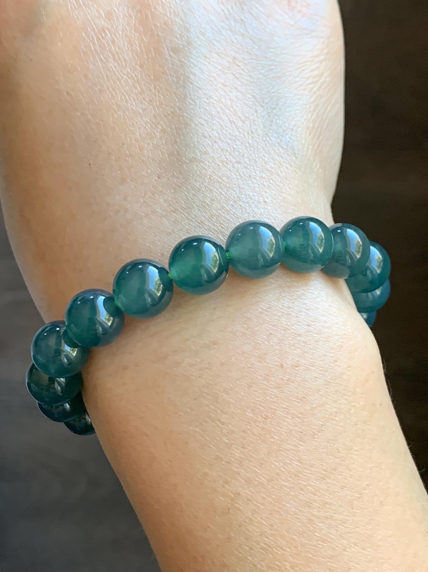 Natural Grade A Guatemalan Icy Highly Translucent Dark Teal Blue Jade Jadeite Beaded Bracelet Stretchy 9.9mm 7.5” 34g 天然冰危深蓝翡翠圆珠手串 WSB550