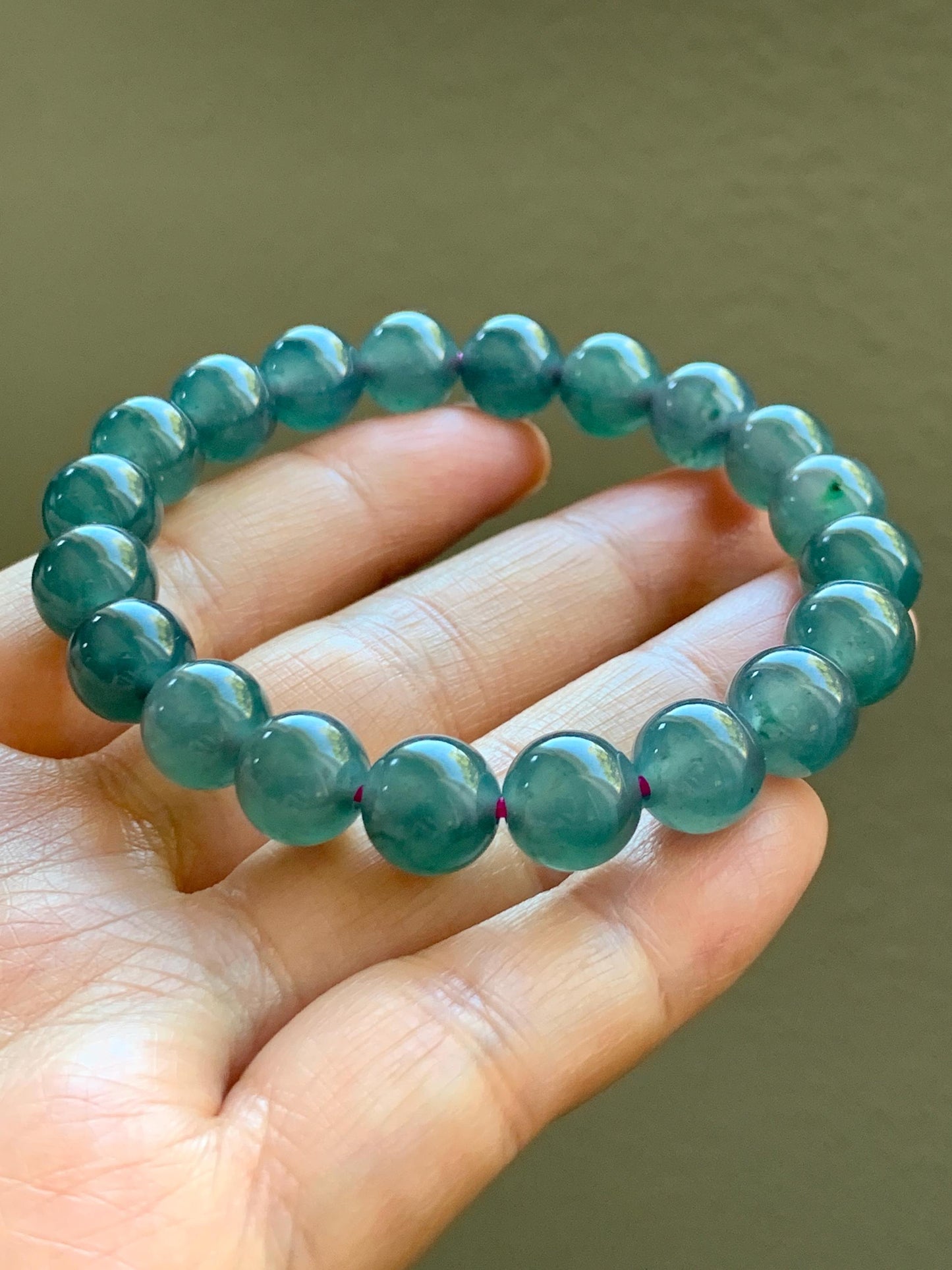 Natural Grade A Guatemalan Icy Highly Translucent Dark Teal Blue Jade Jadeite Beaded Bracelet Stretchy 9.3-9.6mm 7” 28g 天然冰危深蓝翡翠圆珠手串 WFS550