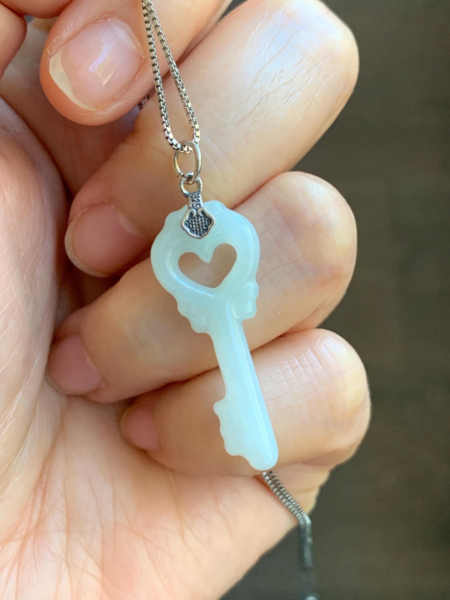 Natural Grade A Icy Translucent Icy Pale Green Jade Jadeite Carved Love Key Pendant Sterling Silver 3g 天然冰细糯淡晴底翡翠爱心钥匙银镶吊坠 MDS33