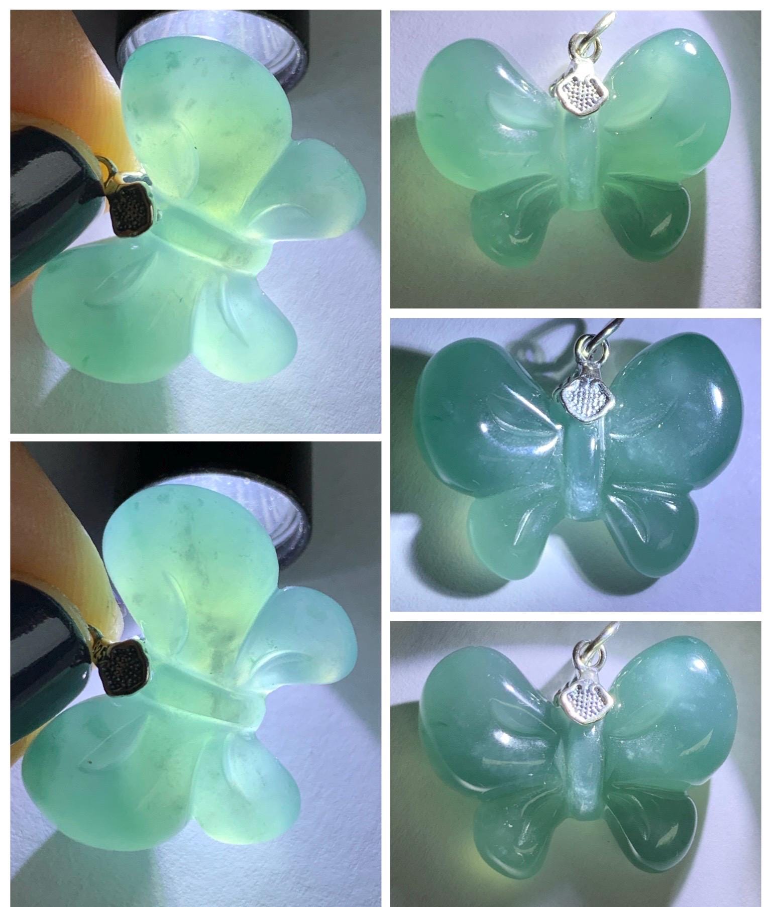 Natural Grade A Guatemalan Icy Translucent Dark Teal Blue Jade Jadeite Puffy Bow Pendant Sterling Silver 6g 天然冰危深蓝翡翠蝴蝶结吊坠 WHD220B