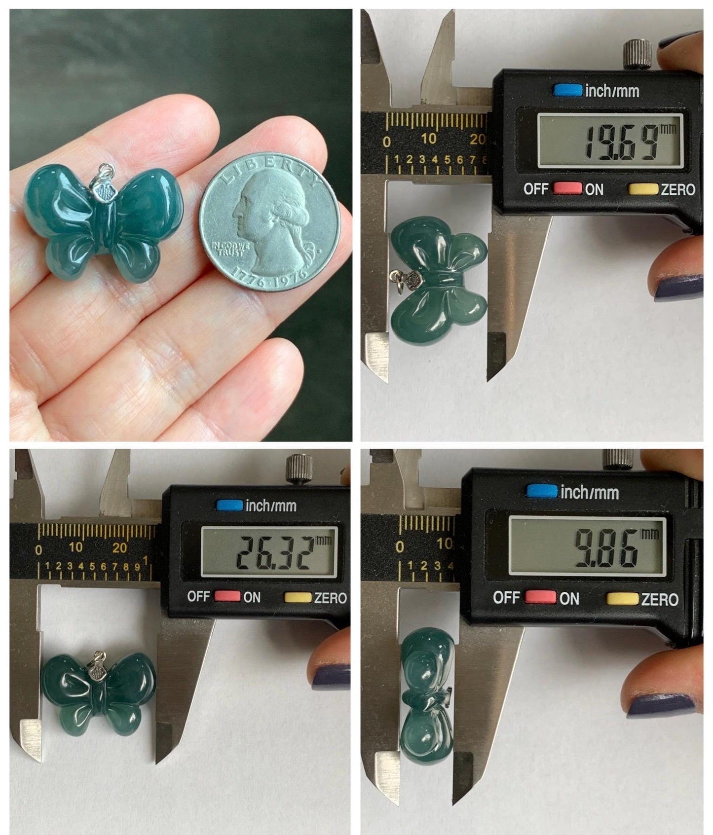 Natural Grade A Guatemalan Icy Translucent Dark Teal Blue Jade Jadeite Puffy Bow Pendant Sterling Silver 6g 天然冰危深蓝翡翠蝴蝶结吊坠 WHD220C