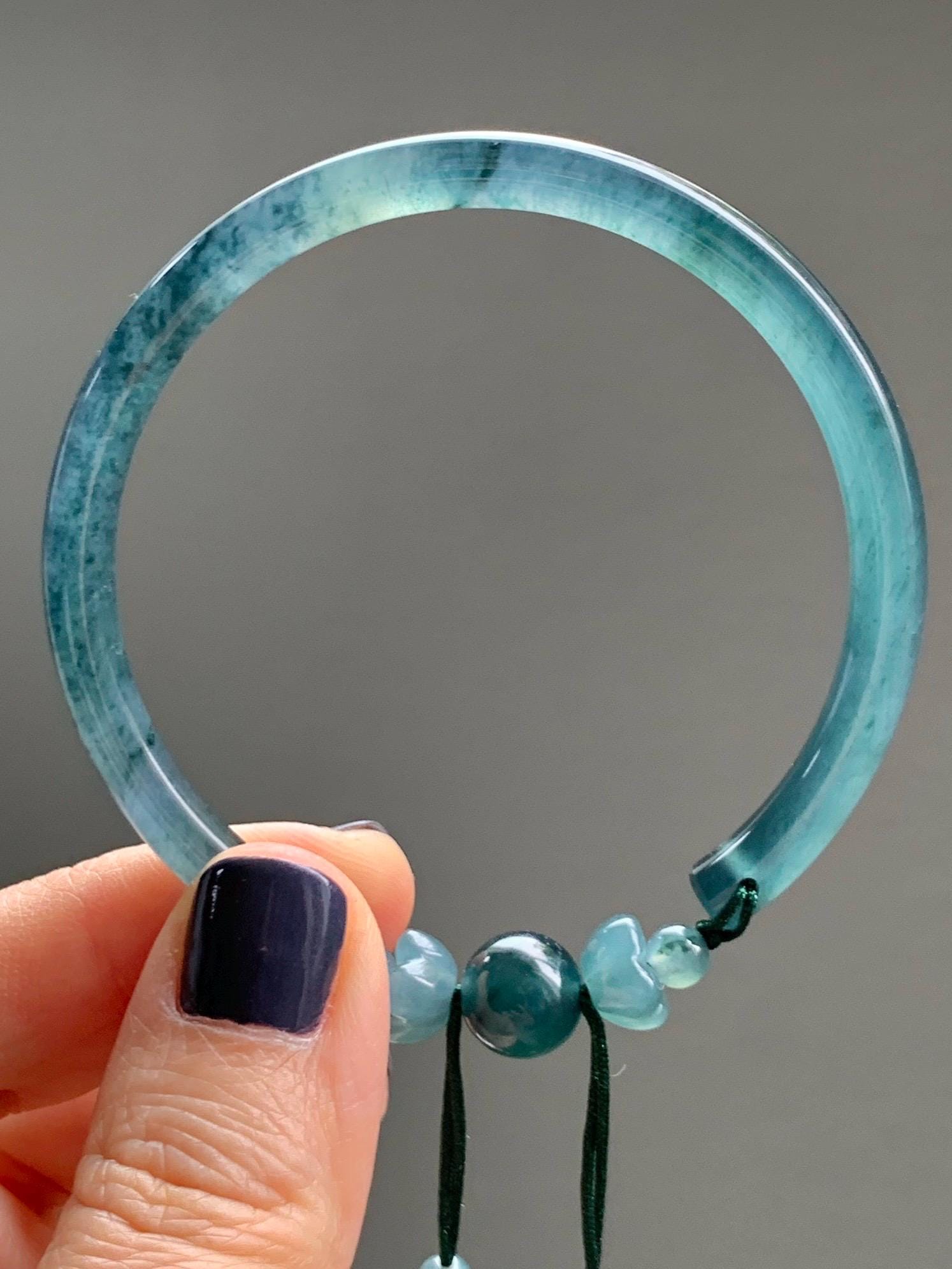 Certified Natural Grade A Guatemalan Icy Translucent Dark Teal Blue Jadeite Open Bangle Osmanthus Flower Bracelet 55.1mm 天然冰胶危深篮翡翠桂花开口手镯 606