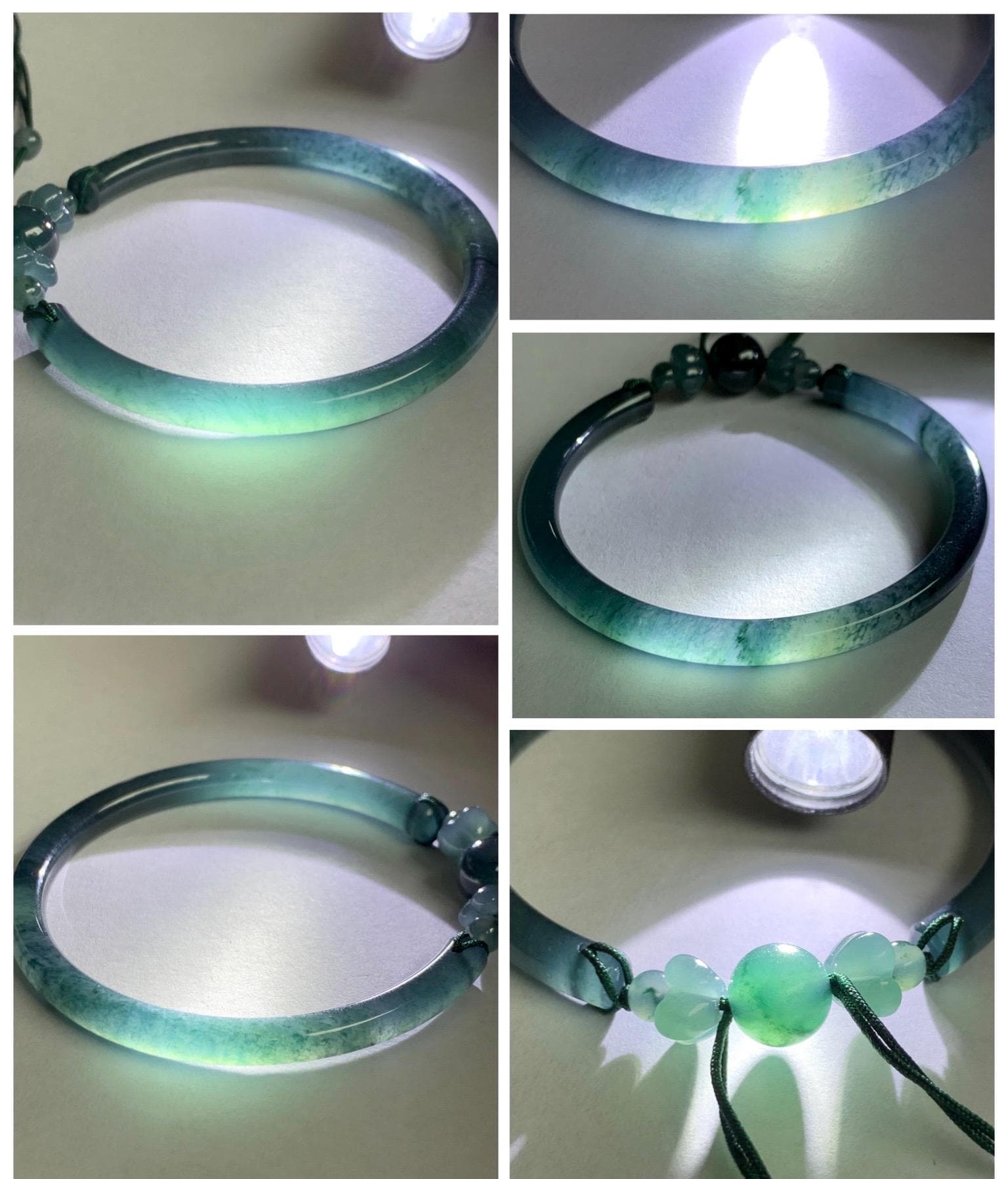Certified Natural Grade A Guatemalan Icy Translucent Dark Teal Blue Jadeite Open Bangle Osmanthus Flower Bracelet 55.1mm 天然冰胶危深篮翡翠桂花开口手镯 606