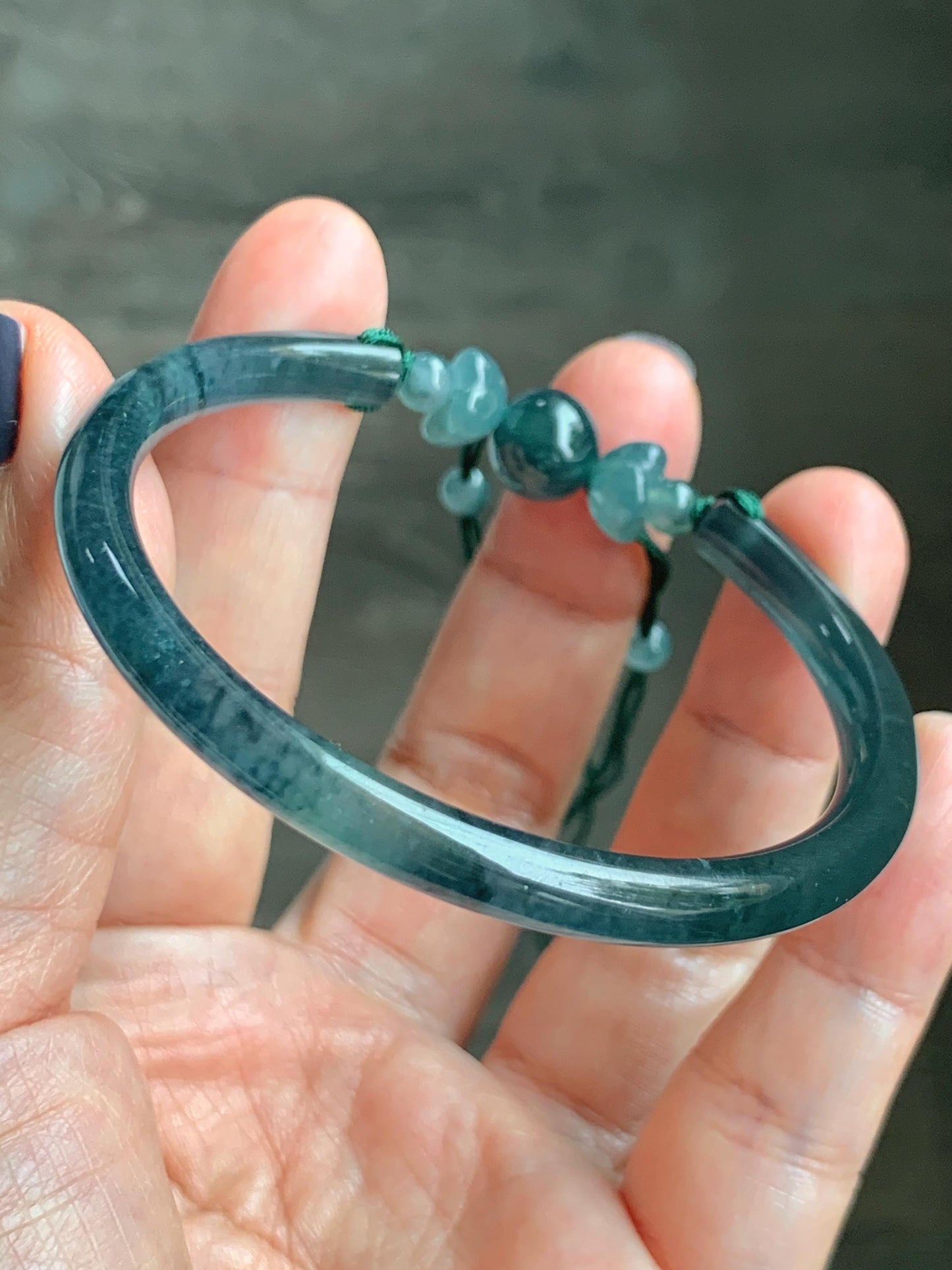 Certified Natural Grade A Guatemalan Icy Translucent Dark Teal Blue Jadeite Open Bangle Osmanthus Flower Bracelet 55.1mm 天然冰胶危深篮翡翠桂花开口手镯 606