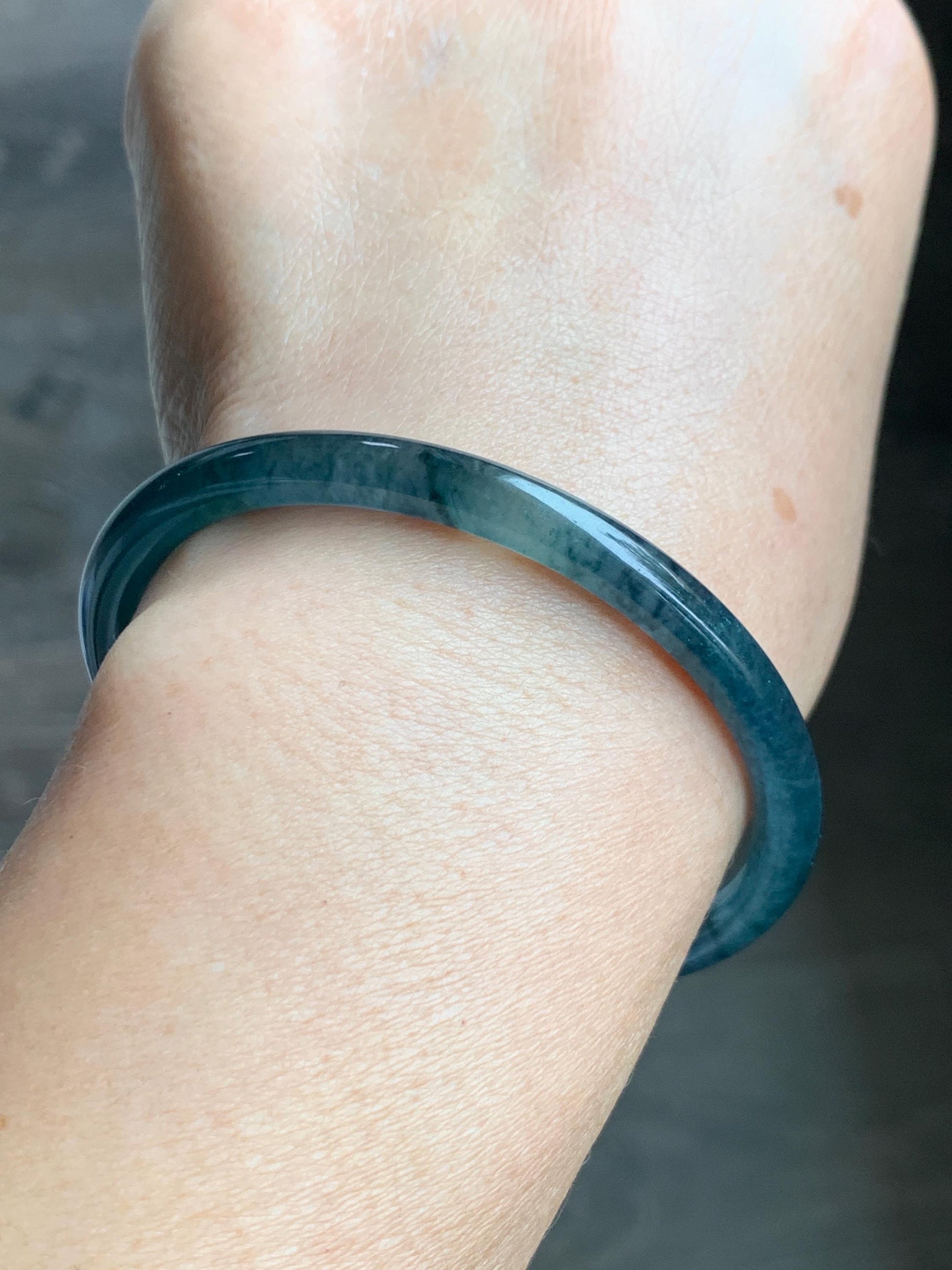 Certified Natural Grade A Guatemalan Icy Translucent Dark Teal Blue Jadeite Open Bangle Osmanthus Flower Bracelet 55.1mm 天然冰胶危深篮翡翠桂花开口手镯 606