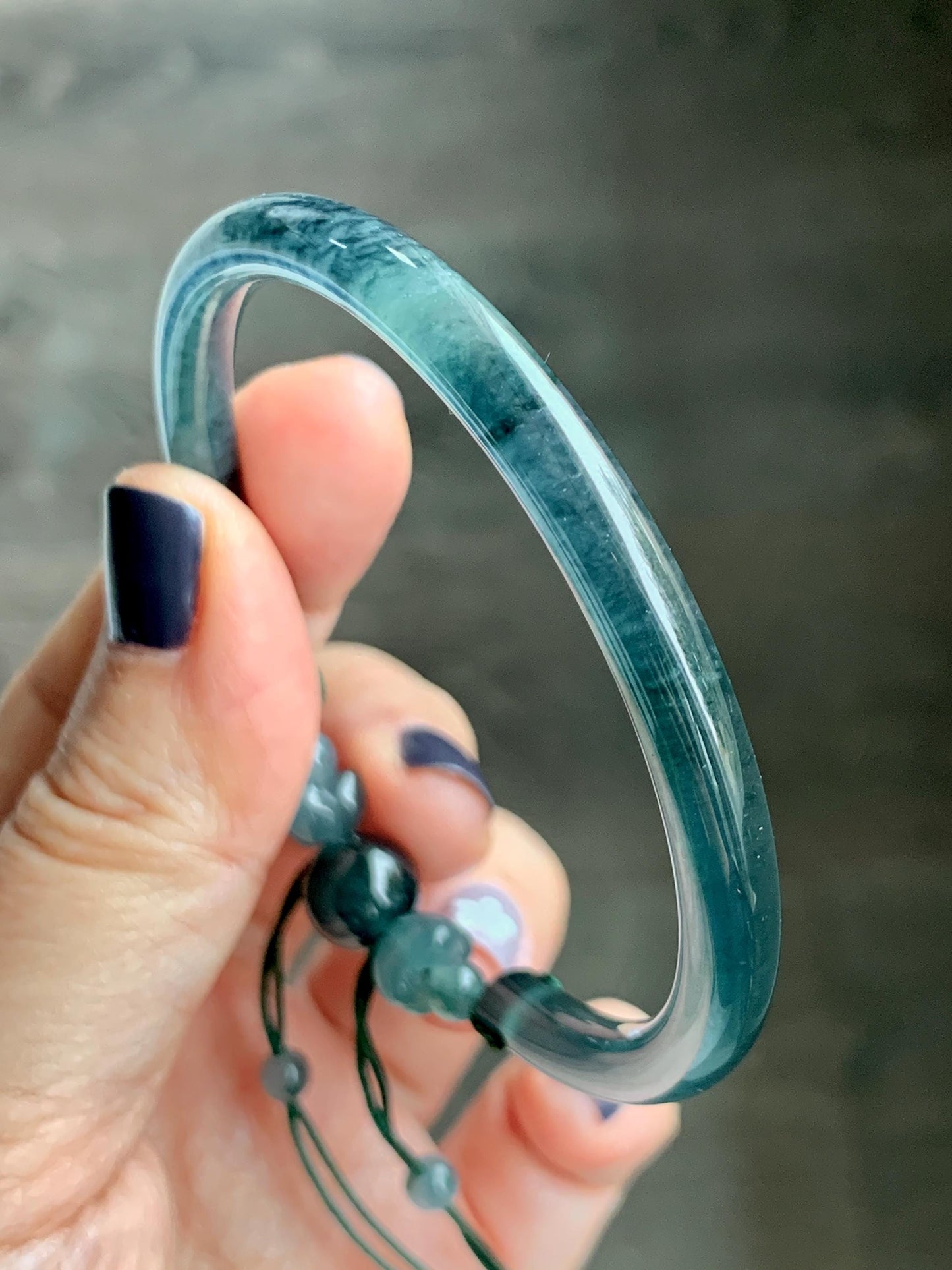 Certified Natural Grade A Guatemalan Icy Translucent Dark Teal Blue Jadeite Open Bangle Osmanthus Flower Bracelet 55.1mm 天然冰胶危深篮翡翠桂花开口手镯 606