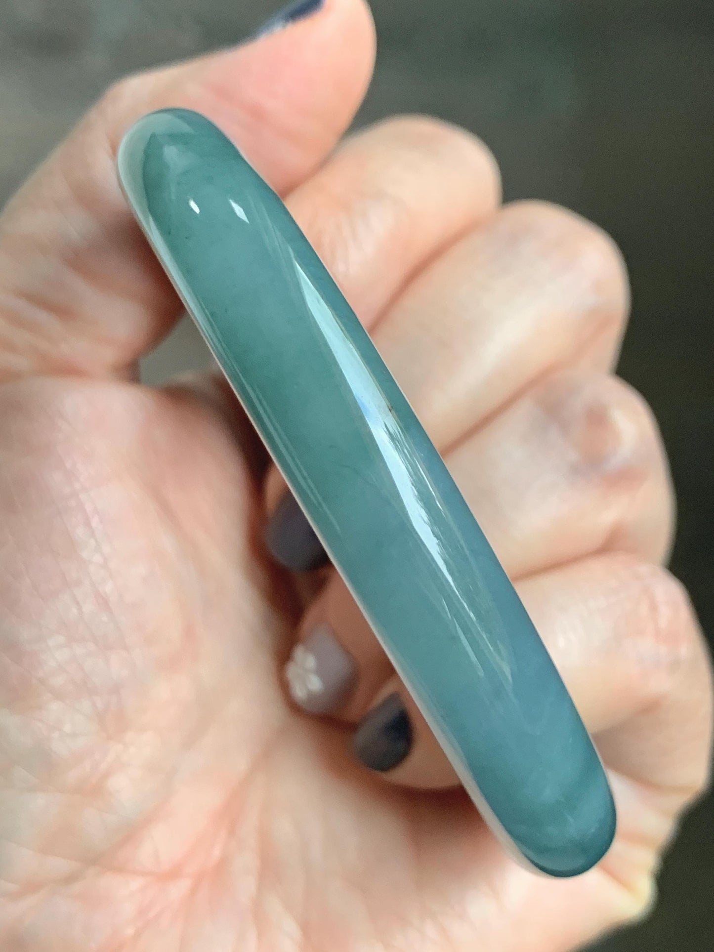 Certified Natural Grade A Guatemalan Icy Translucent Dusty Teal Blue Jade Jadeite Wide Bangle Bracelet 56.1mm 6.9” 天然冰危暗蓝莓紫翡翠粗圆条手镯 487