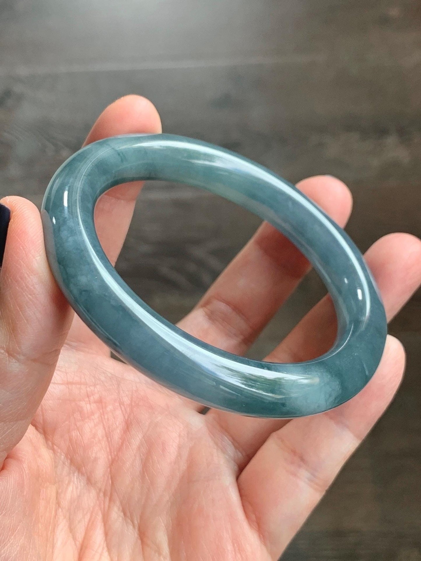Certified Natural Grade A Guatemalan Icy Translucent Dusty Blueberry Blue Jade Jadeite Wide Bangle Bracelet 56.1mm 6.93” 天然冰危蓝莓紫翡翠粗圆条手镯 486