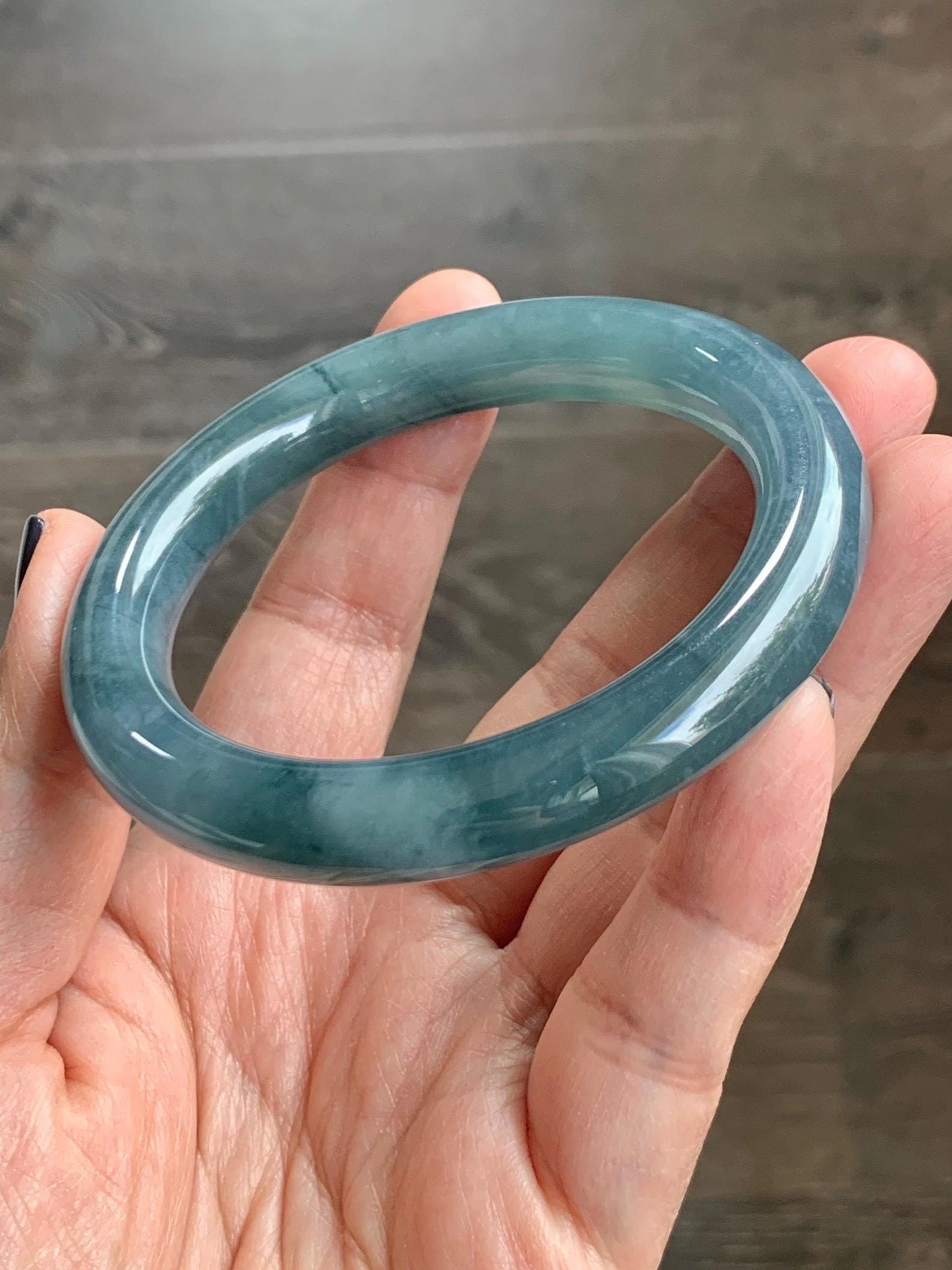 Certified Natural Grade A Guatemalan Icy Translucent Dusty Blueberry Blue Jade Jadeite Wide Bangle Bracelet 56.1mm 6.93” 天然冰危蓝莓紫翡翠粗圆条手镯 486