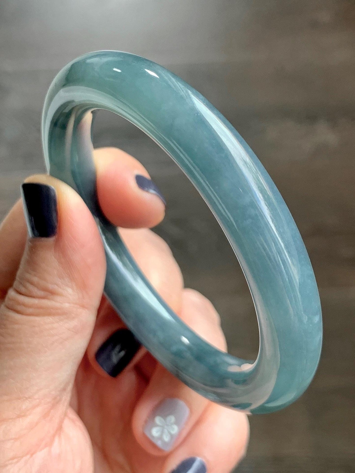 Certified Natural Grade A Guatemalan Icy Translucent Dusty Blueberry Blue Jade Jadeite Wide Bangle Bracelet 56.1mm 6.93” 天然冰危蓝莓紫翡翠粗圆条手镯 486