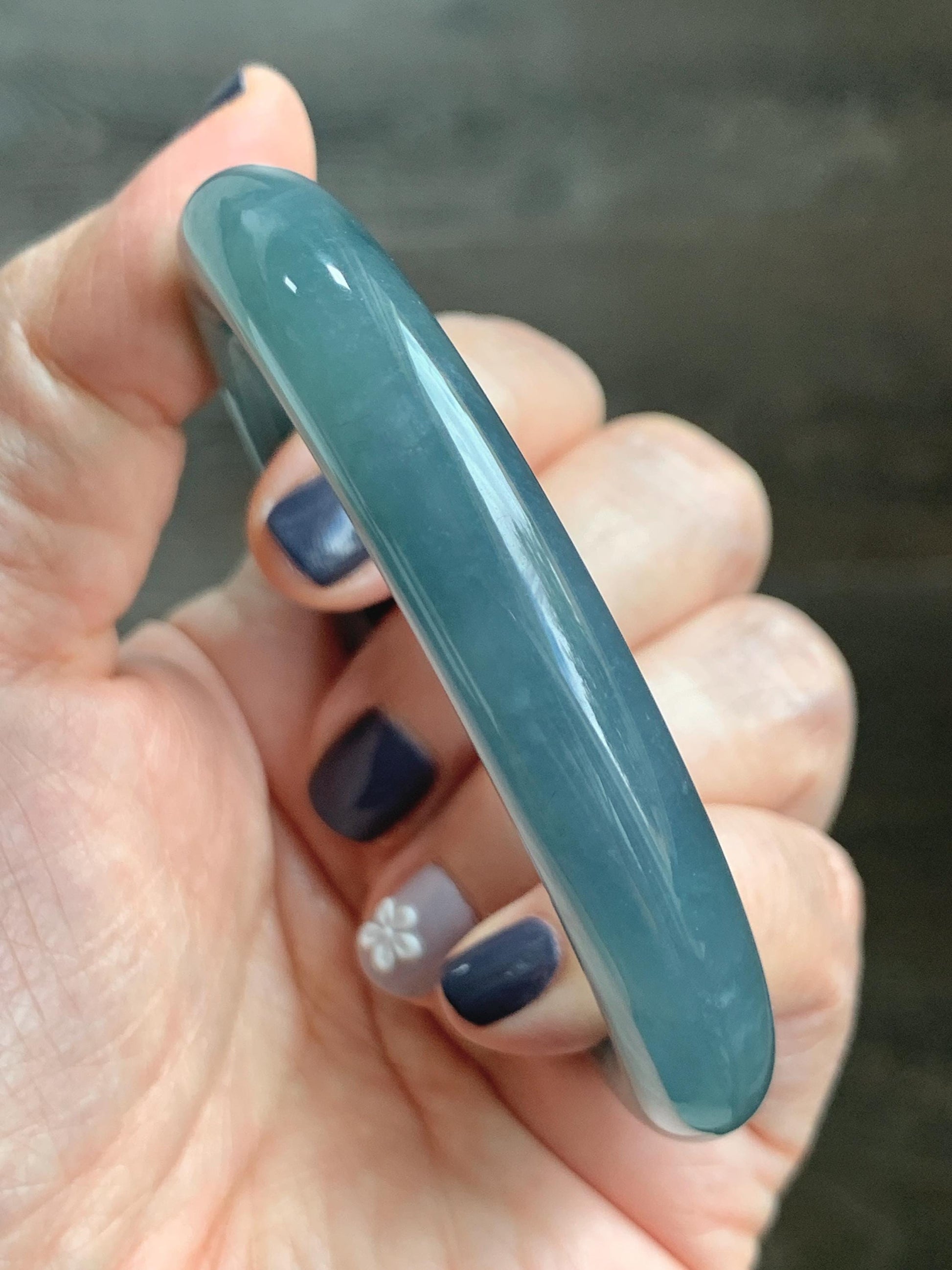 Certified Natural Grade A Guatemalan Icy Translucent Dusty Blueberry Blue Jade Jadeite Wide Bangle Bracelet 56.1mm 6.93” 天然冰危蓝莓紫翡翠粗圆条手镯 486