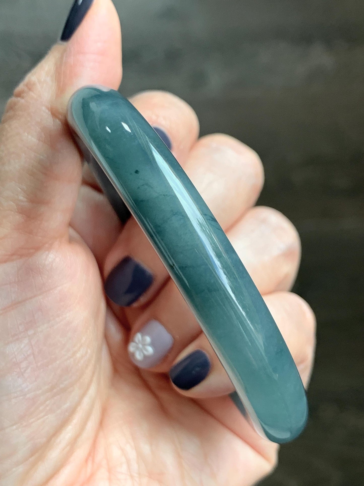 Certified Natural Grade A Guatemalan Icy Translucent Dusty Blueberry Blue Jade Jadeite Wide Bangle Bracelet 56.1mm 6.93” 天然冰危蓝莓紫翡翠粗圆条手镯 486