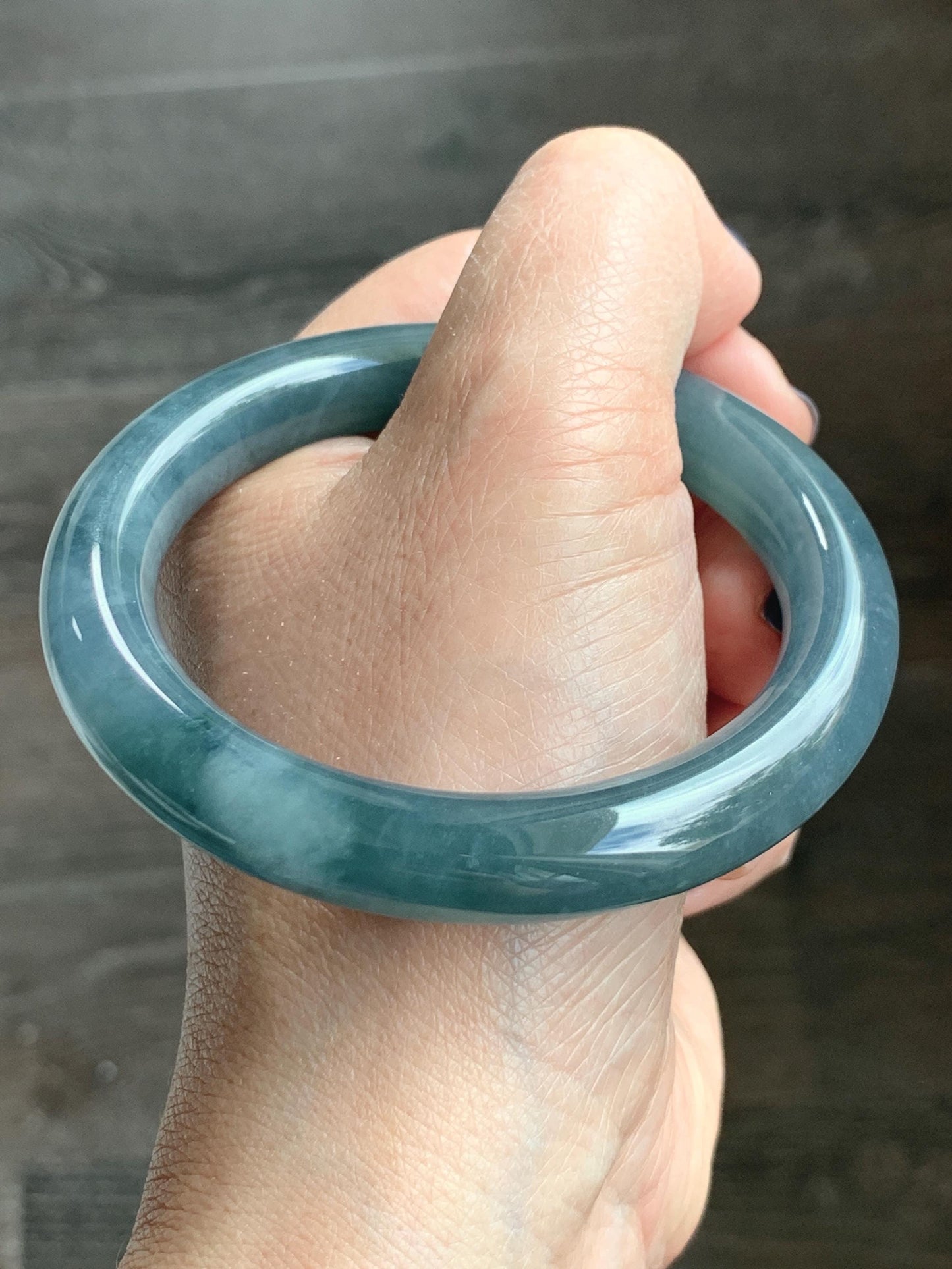 Certified Natural Grade A Guatemalan Icy Translucent Dusty Blueberry Blue Jade Jadeite Wide Bangle Bracelet 56.1mm 6.93” 天然冰危蓝莓紫翡翠粗圆条手镯 486