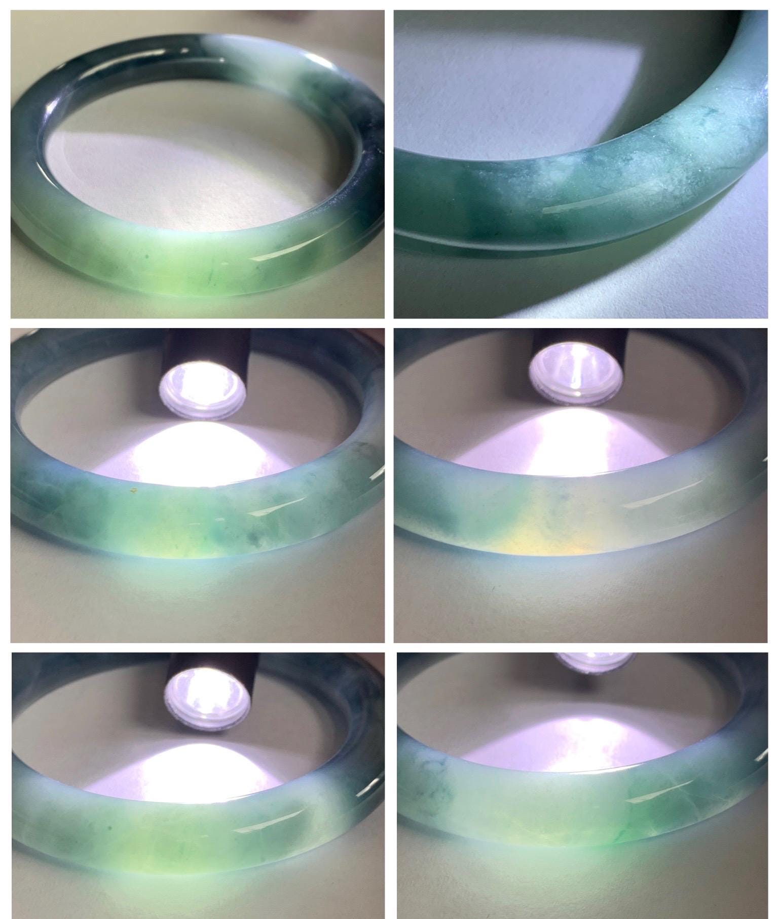 Certified Natural Grade A Guatemalan Icy Translucent Dusty Blueberry Blue Jade Jadeite Wide Bangle Bracelet 57mm 7” As Is 天然冰危蓝莓紫翡翠粗圆条手镯 485