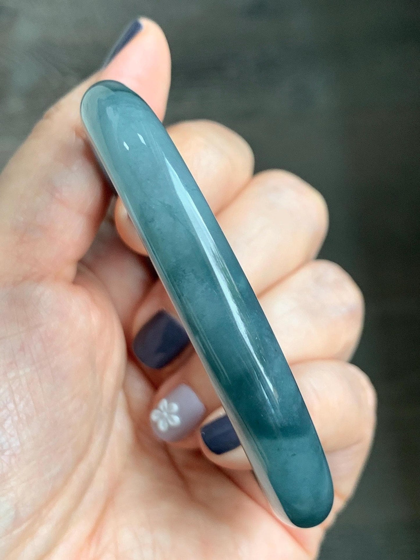 Certified Natural Grade A Guatemalan Icy Translucent Dusty Blueberry Blue Jade Jadeite Wide Bangle Bracelet 57mm 7” As Is 天然冰危蓝莓紫翡翠粗圆条手镯 485