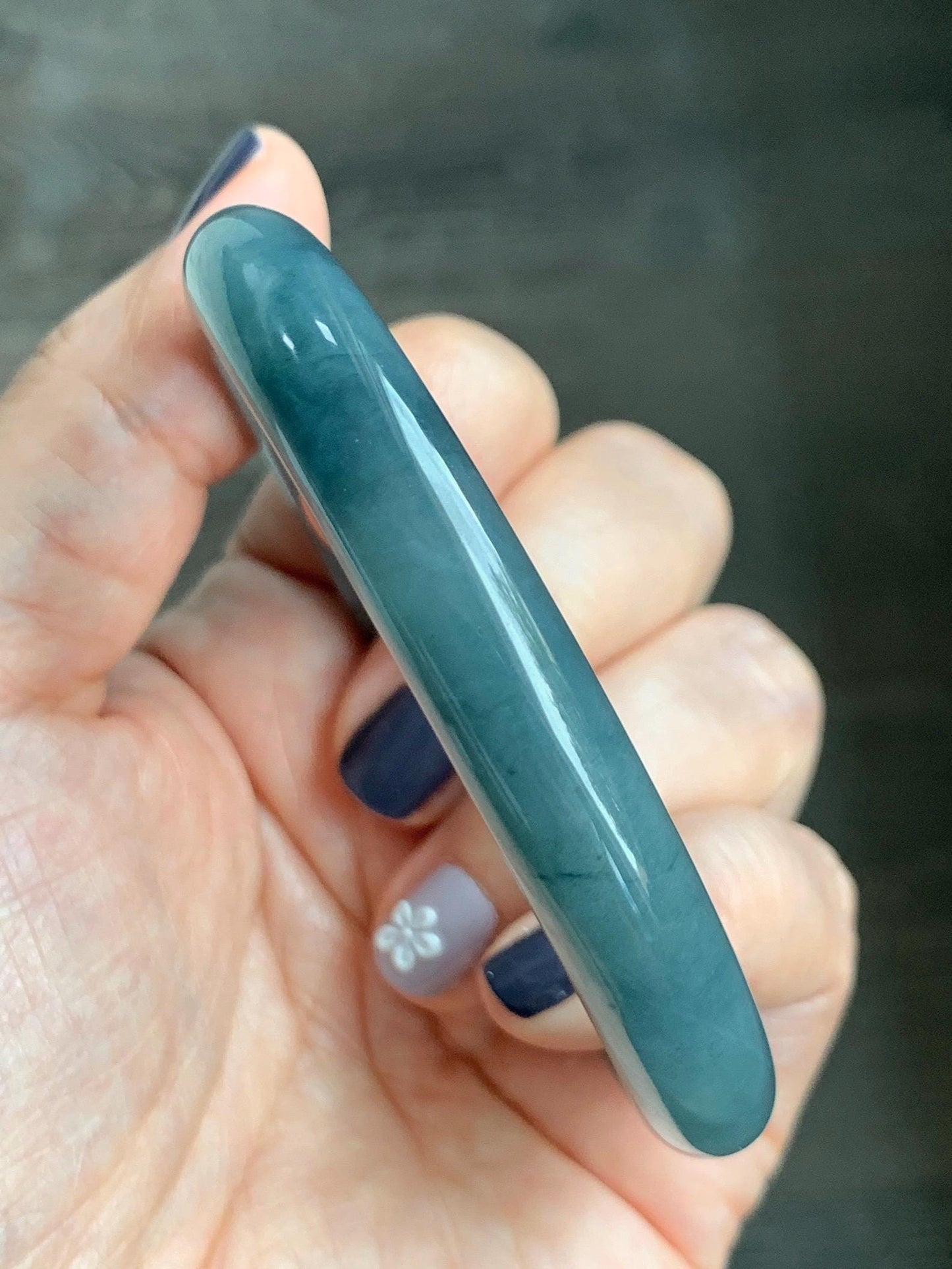 Certified Natural Grade A Guatemalan Icy Translucent Dusty Blueberry Blue Jade Jadeite Wide Bangle Bracelet 57mm 7” As Is 天然冰危蓝莓紫翡翠粗圆条手镯 485