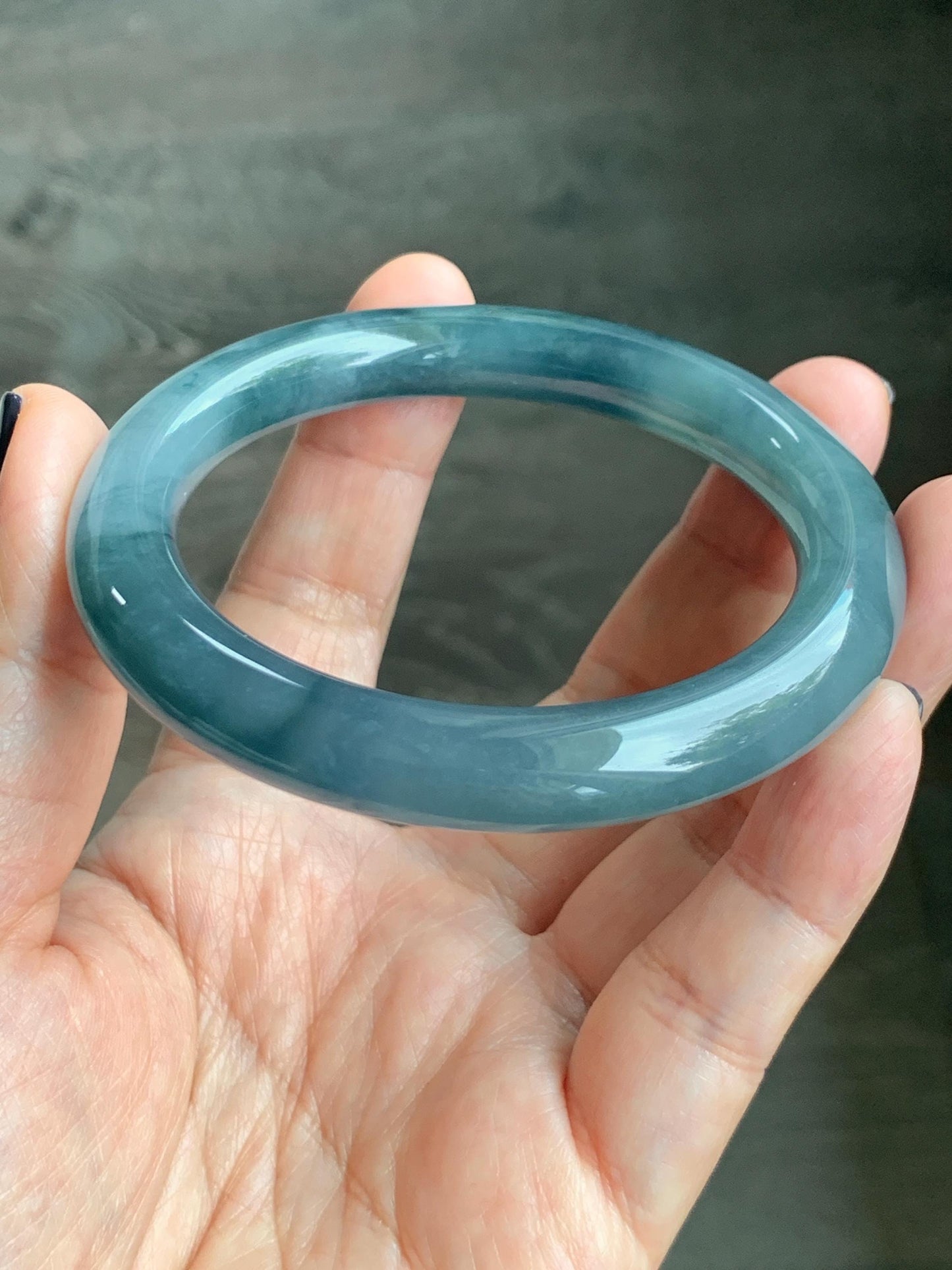 Certified Natural Grade A Guatemalan Icy Translucent Dusty Blueberry Blue Jade Jadeite Wide Bangle Bracelet 57mm 7” As Is 天然冰危蓝莓紫翡翠粗圆条手镯 485